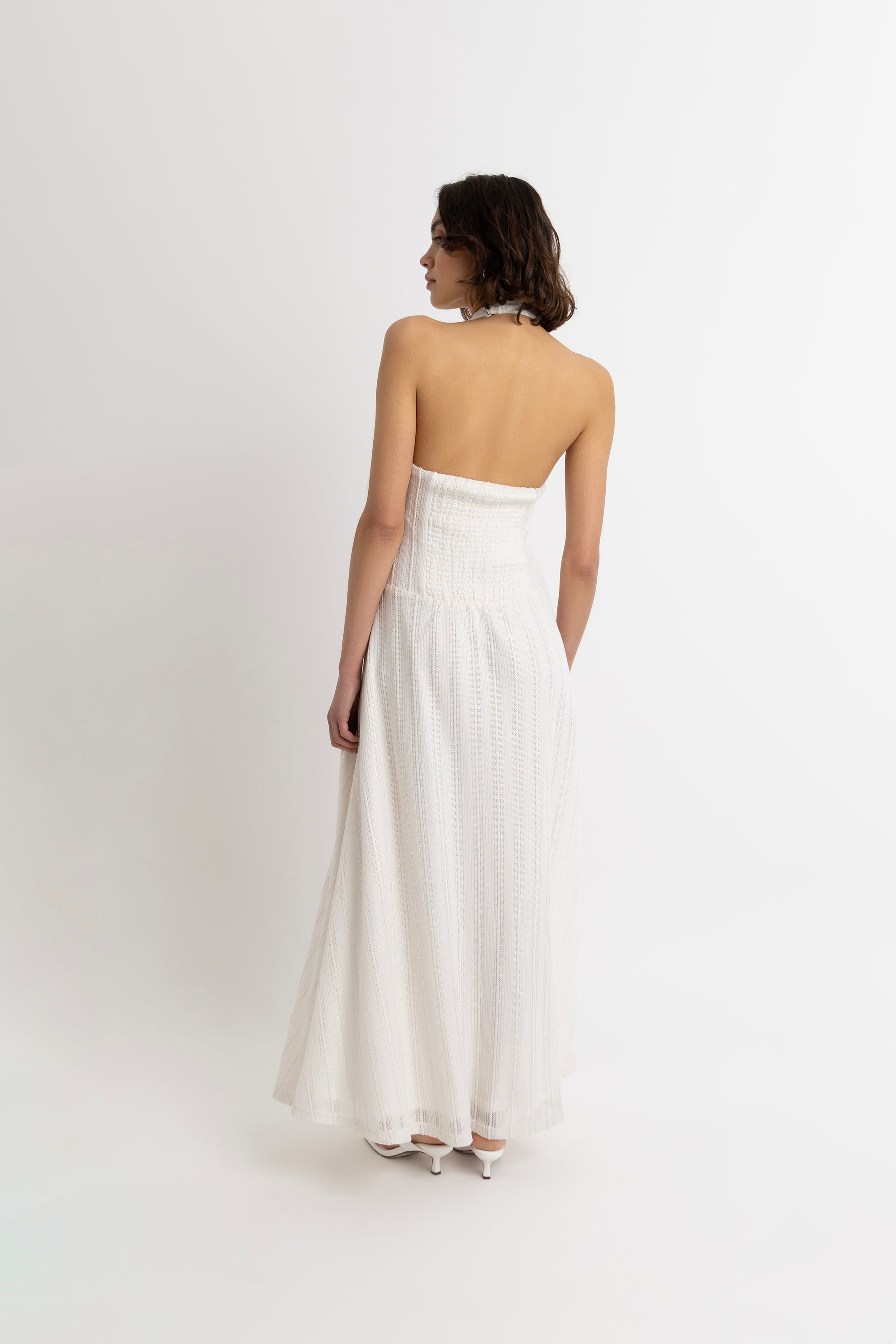 Gaia Cream Crochet Halterneck Maxi Dress