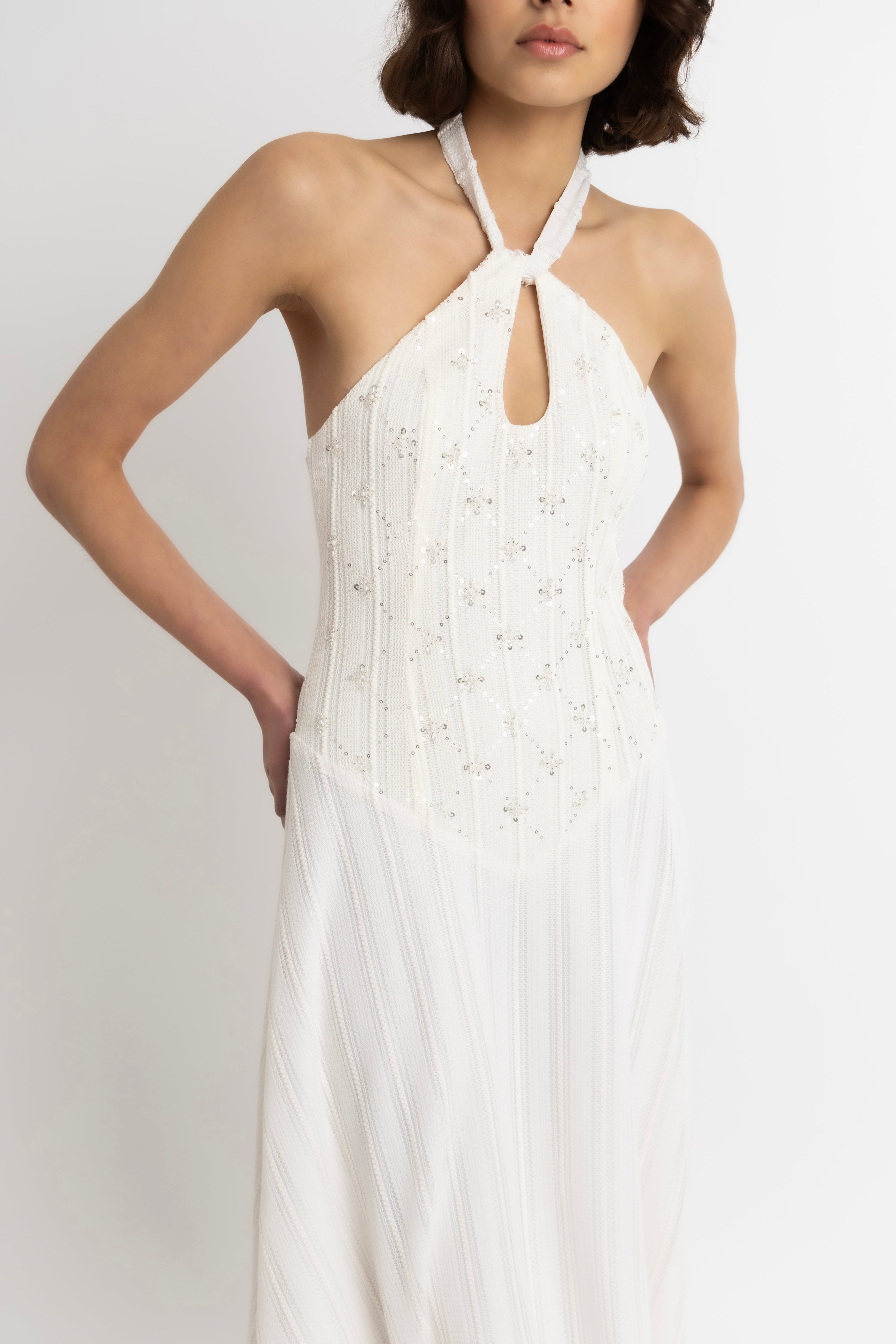 Gaia Cream Crochet Halterneck Maxi Dress