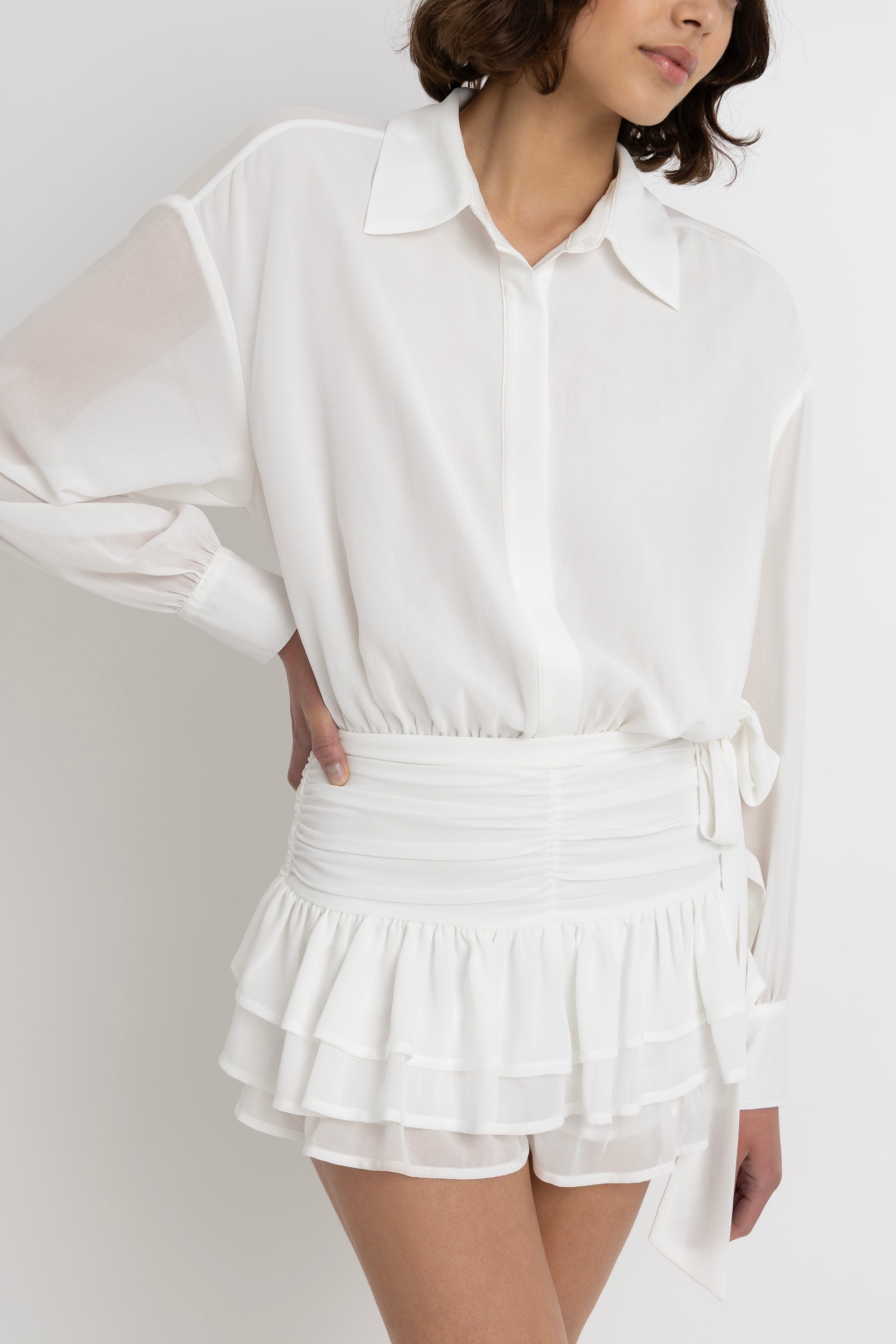 Carlotta Sheer White Shirt Playsuit Dress