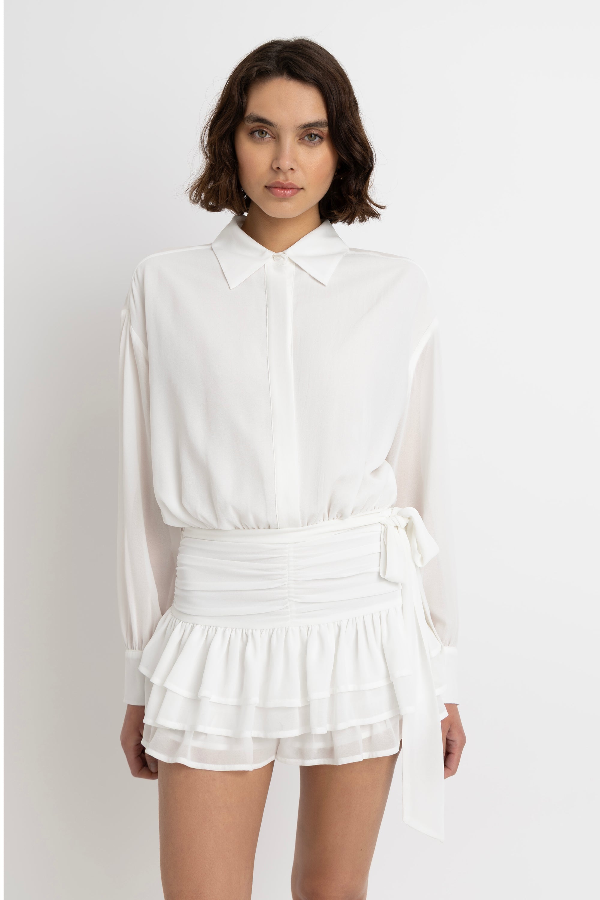 Carlotta Sheer White Shirt Playsuit Dress
