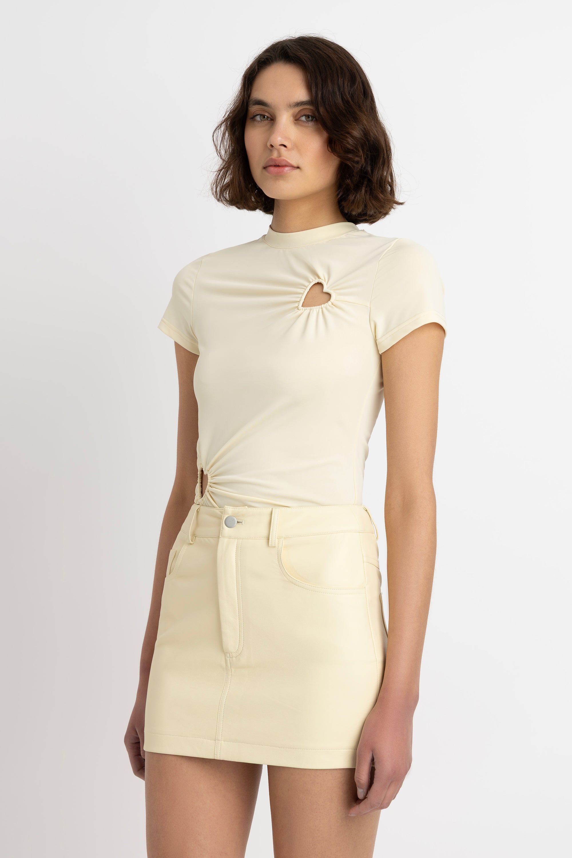 Milena Lemon Yellow Leather Mini Skirt
