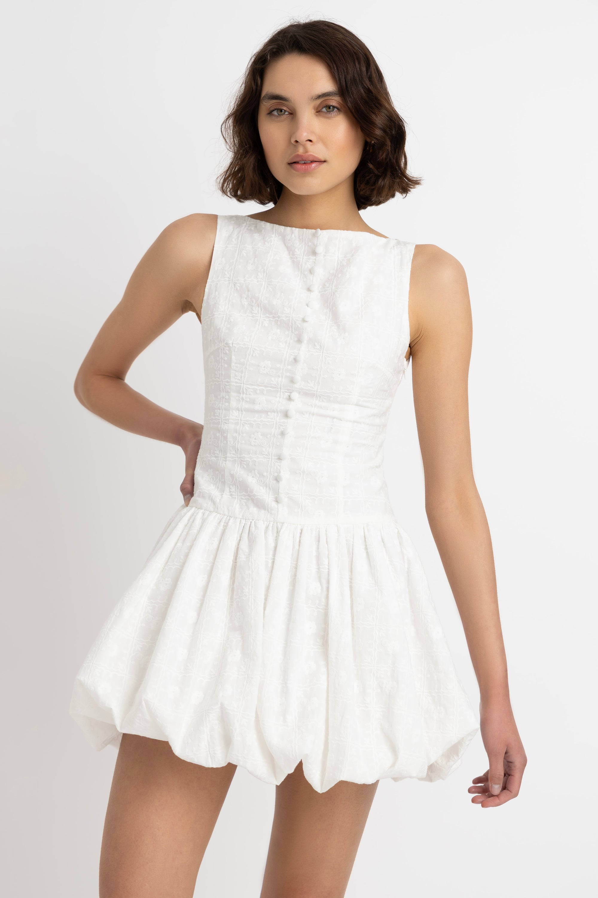 Grazia Pure Cotton White Mini Puffball Dress
