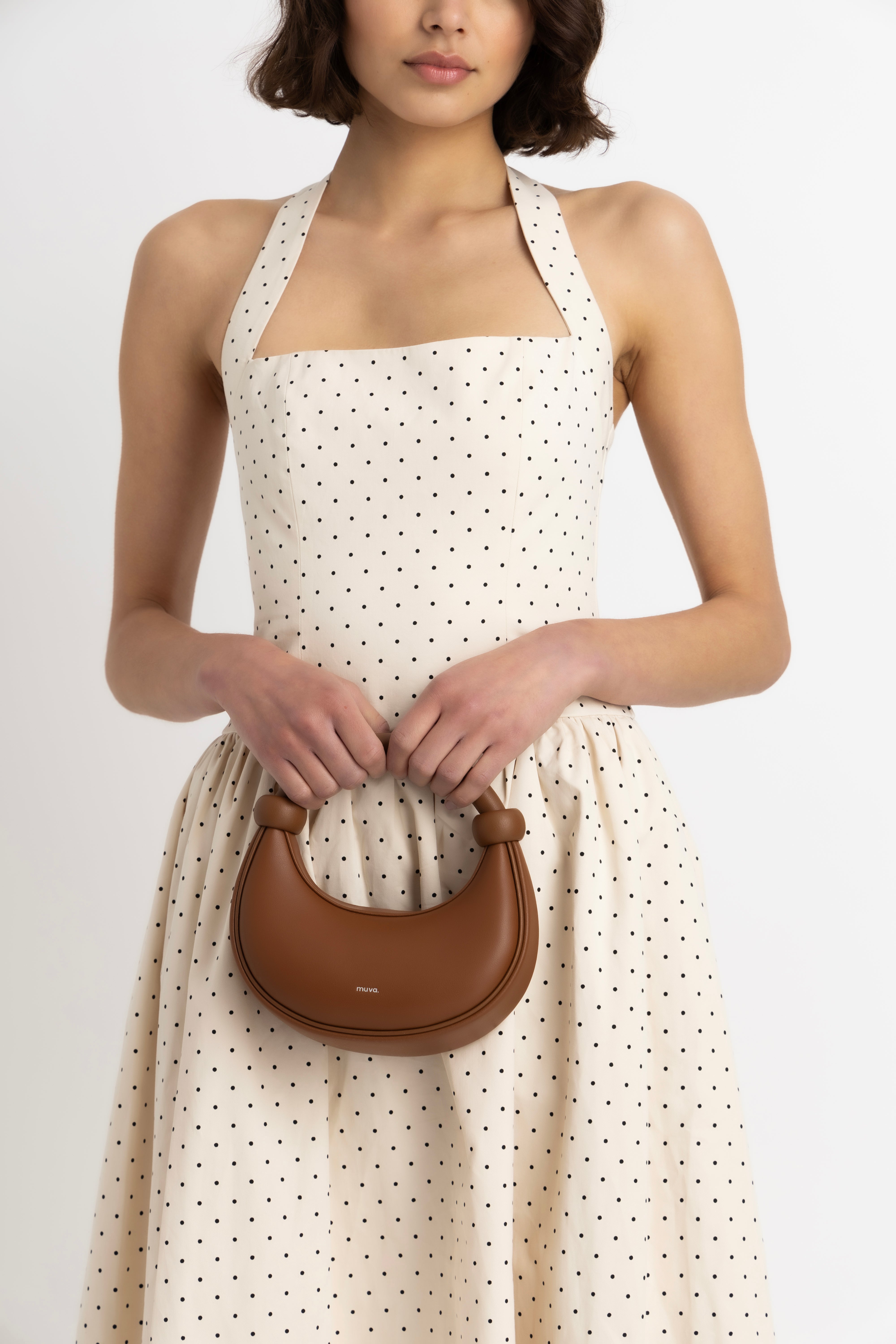 Judie Pure Cotton Beige Polka Print Maxi Dress