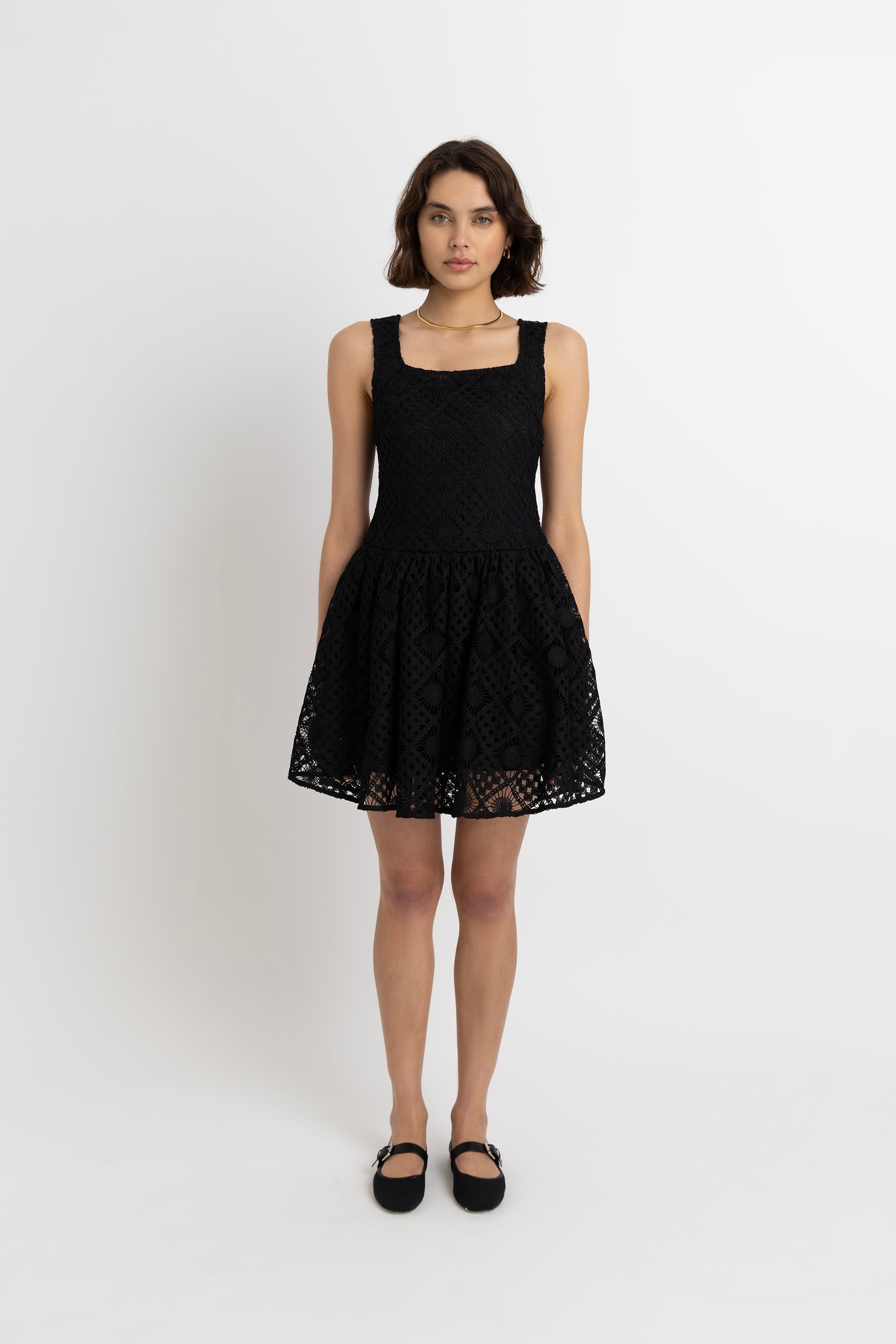 Sylvie Pure Cotton Black Crochet Mini Dress