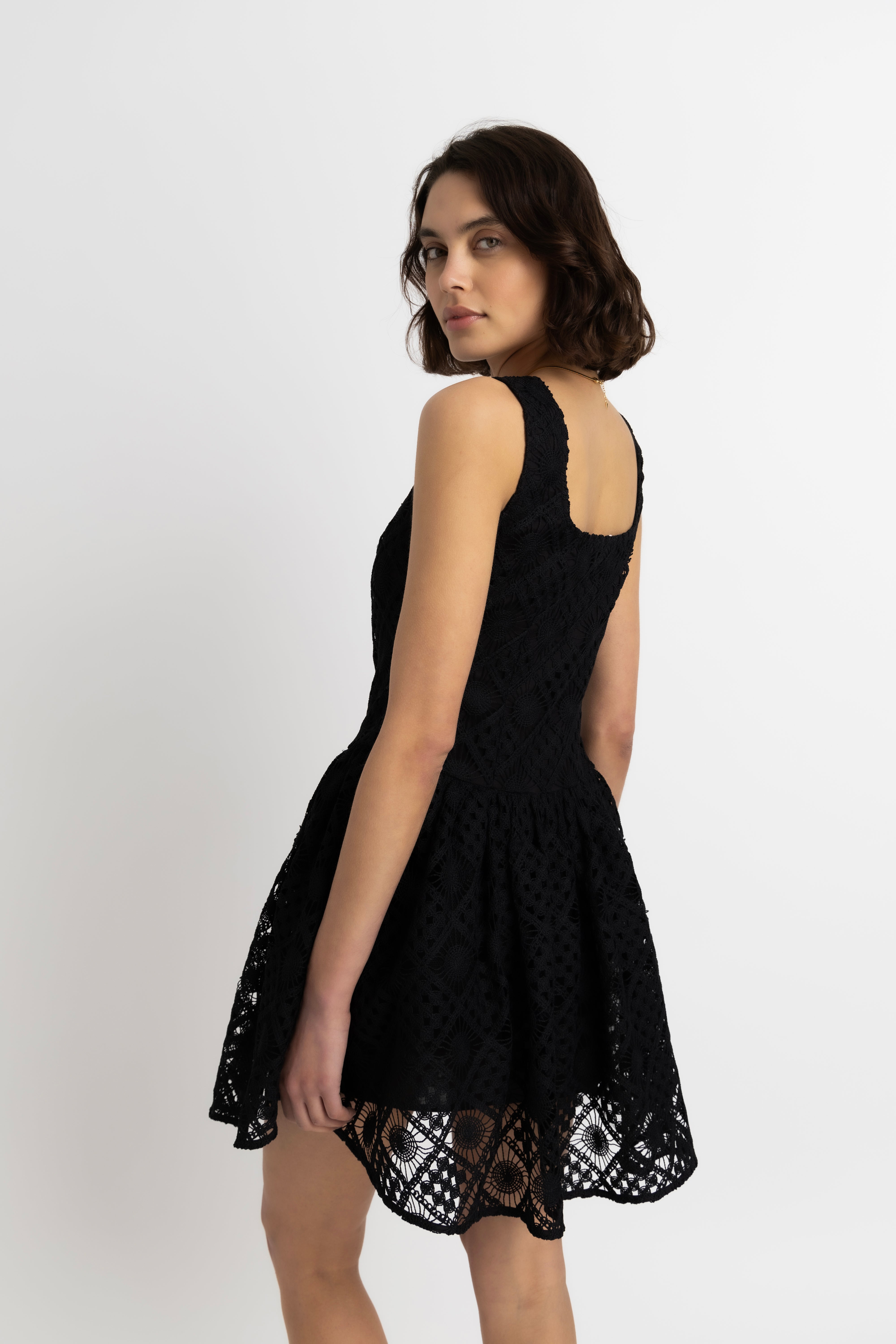 Sylvie Pure Cotton Black Crochet Mini Dress