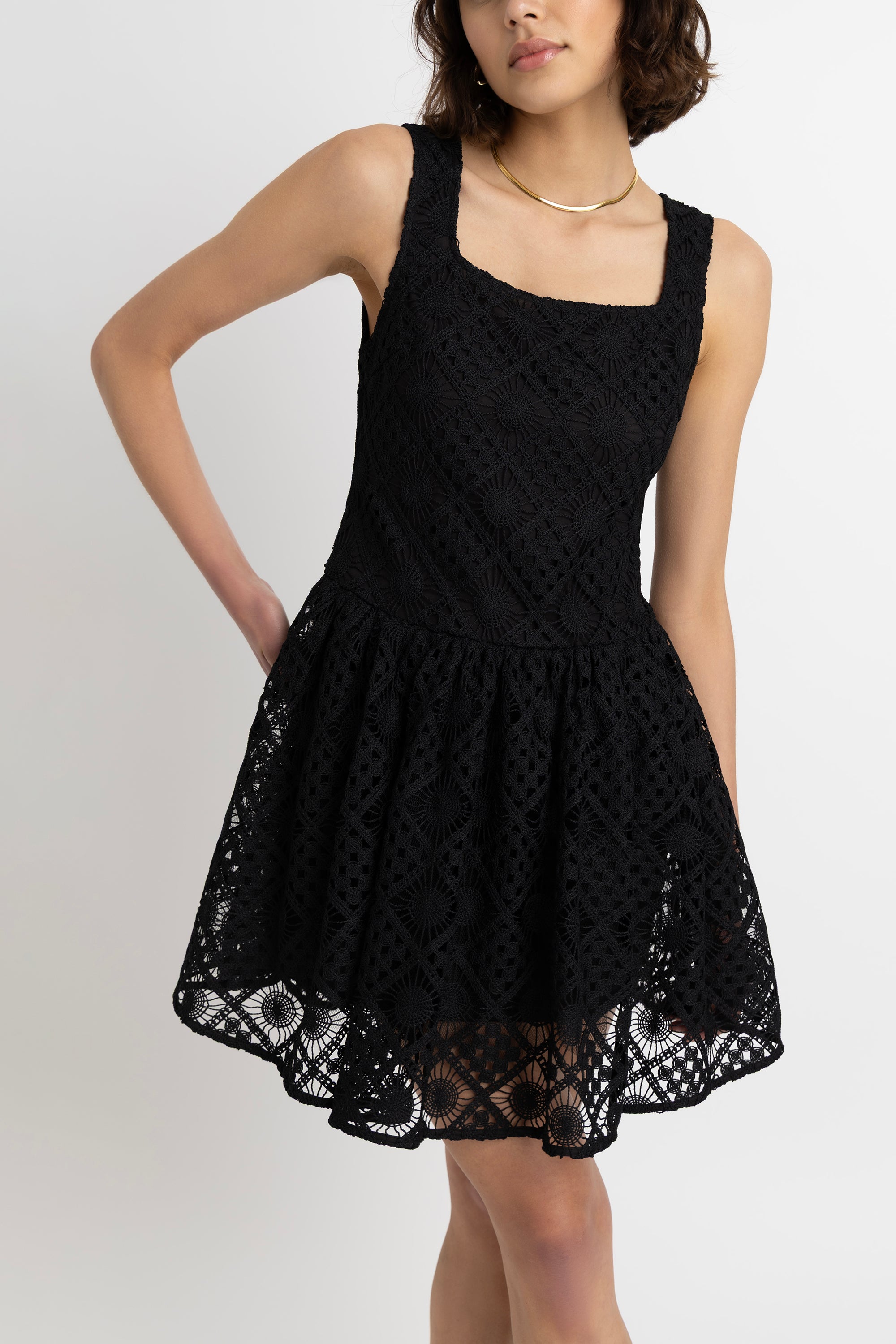 Sylvie Pure Cotton Black Crochet Mini Dress