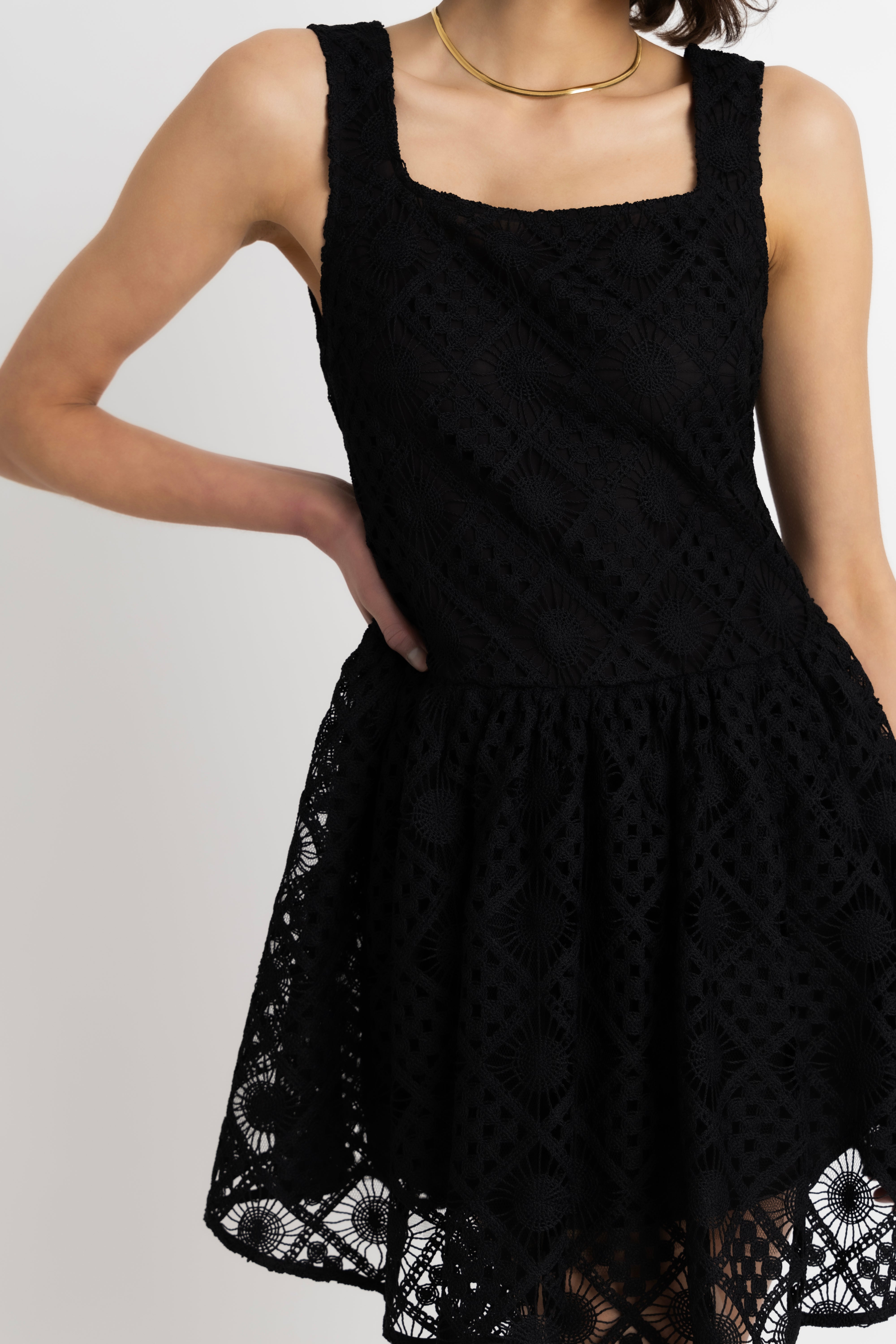 Sylvie Pure Cotton Black Crochet Mini Dress