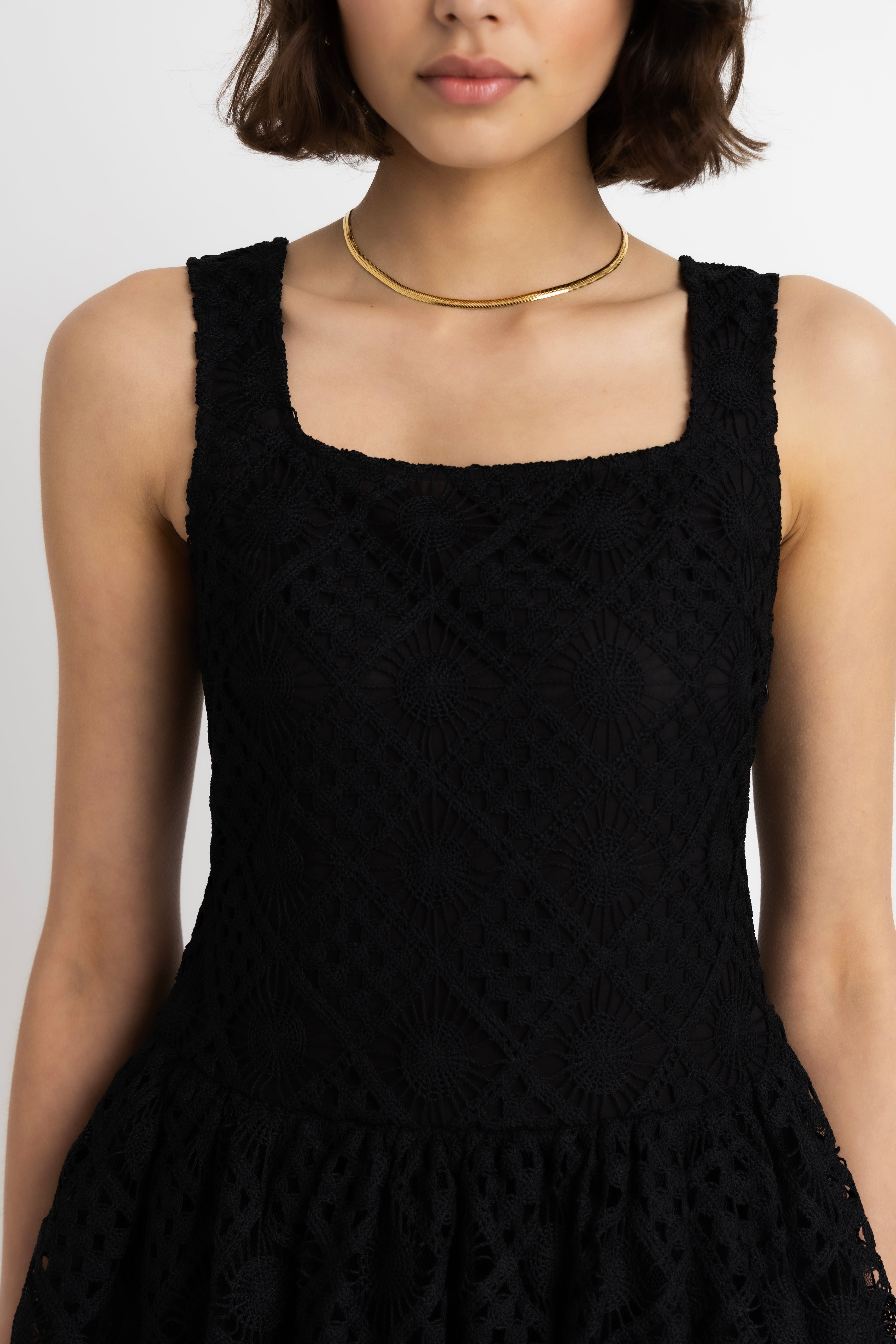 Sylvie Pure Cotton Black Crochet Mini Dress