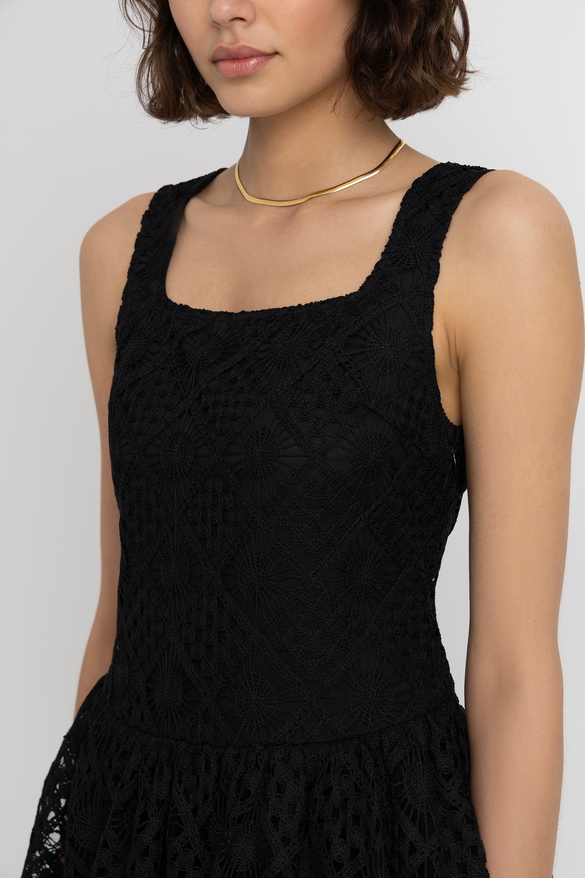 Sylvie Pure Cotton Black Crochet Mini Dress
