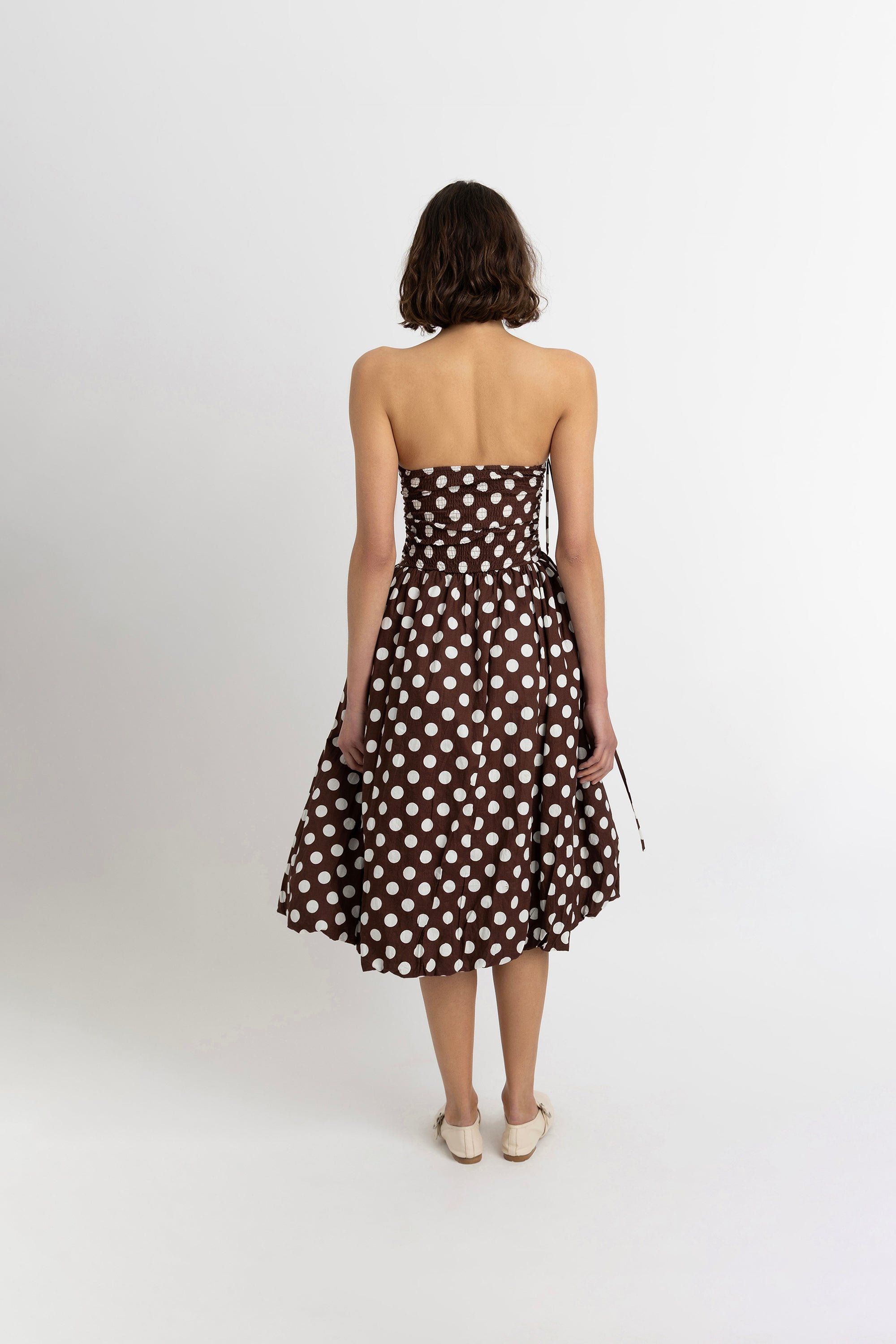 Alexa Rich Cotton Brown Polka Dot Puffball Dress