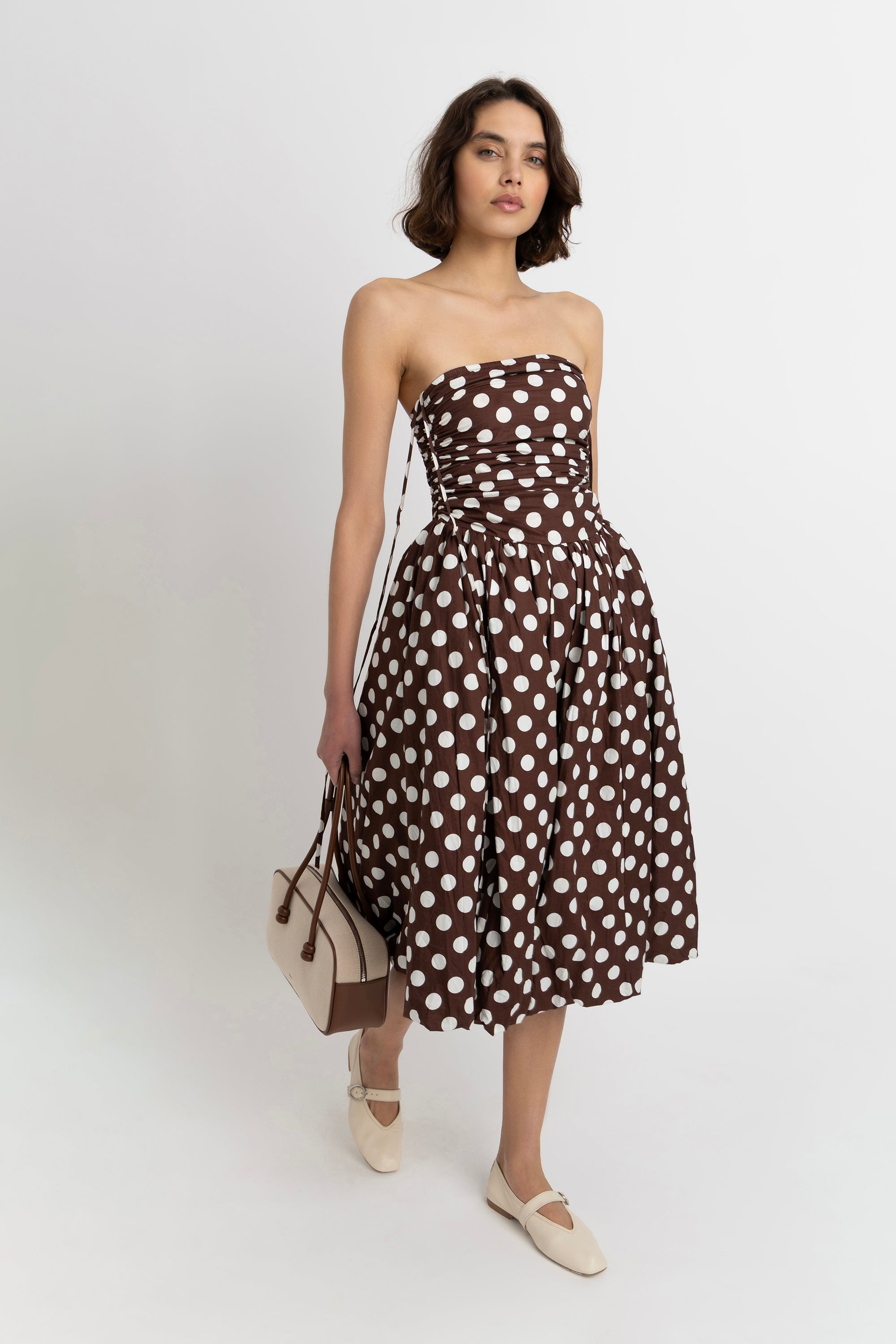 Alexa Rich Cotton Brown Polka Dot Puffball Dress