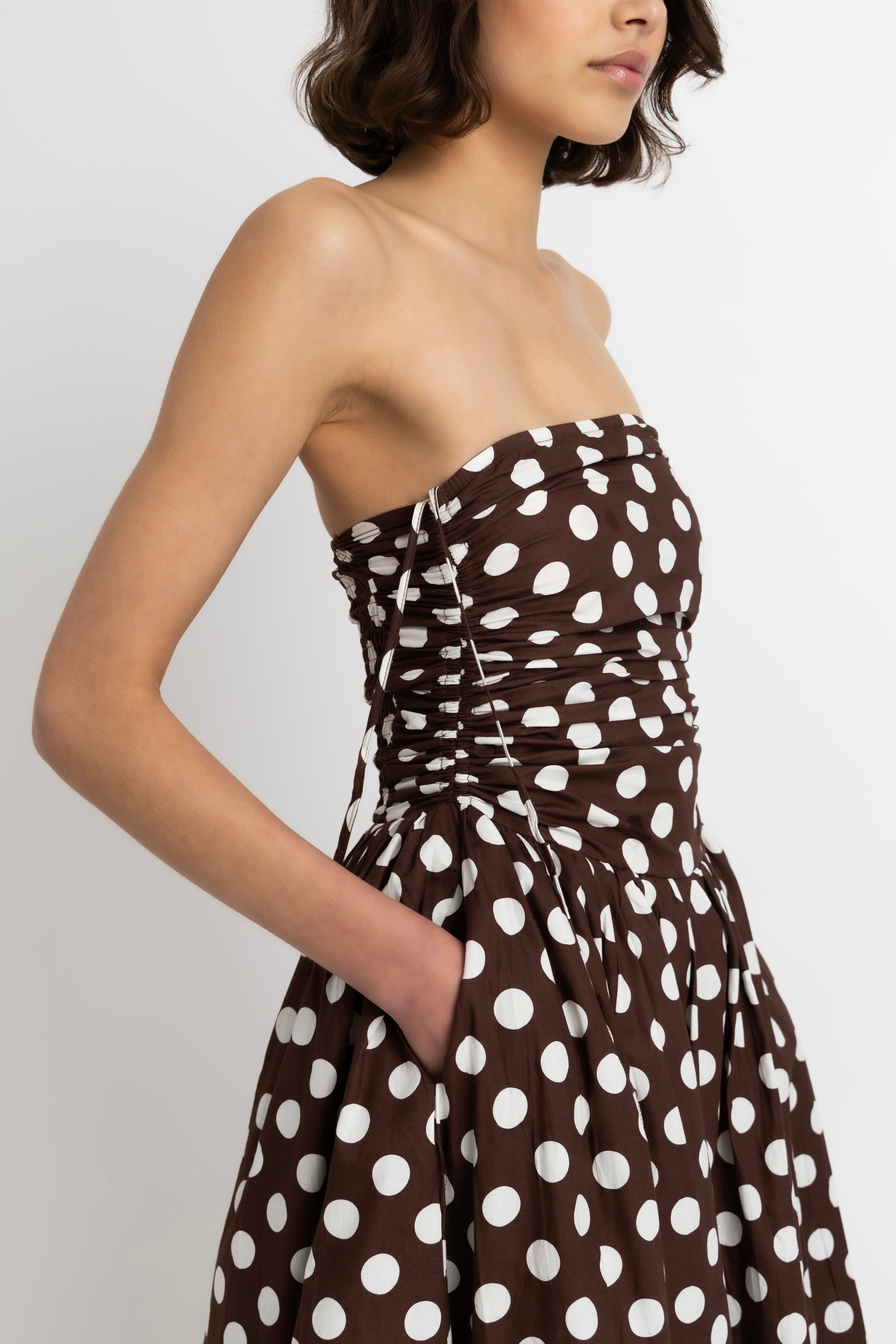 Alexa Rich Cotton Brown Polka Dot Puffball Dress