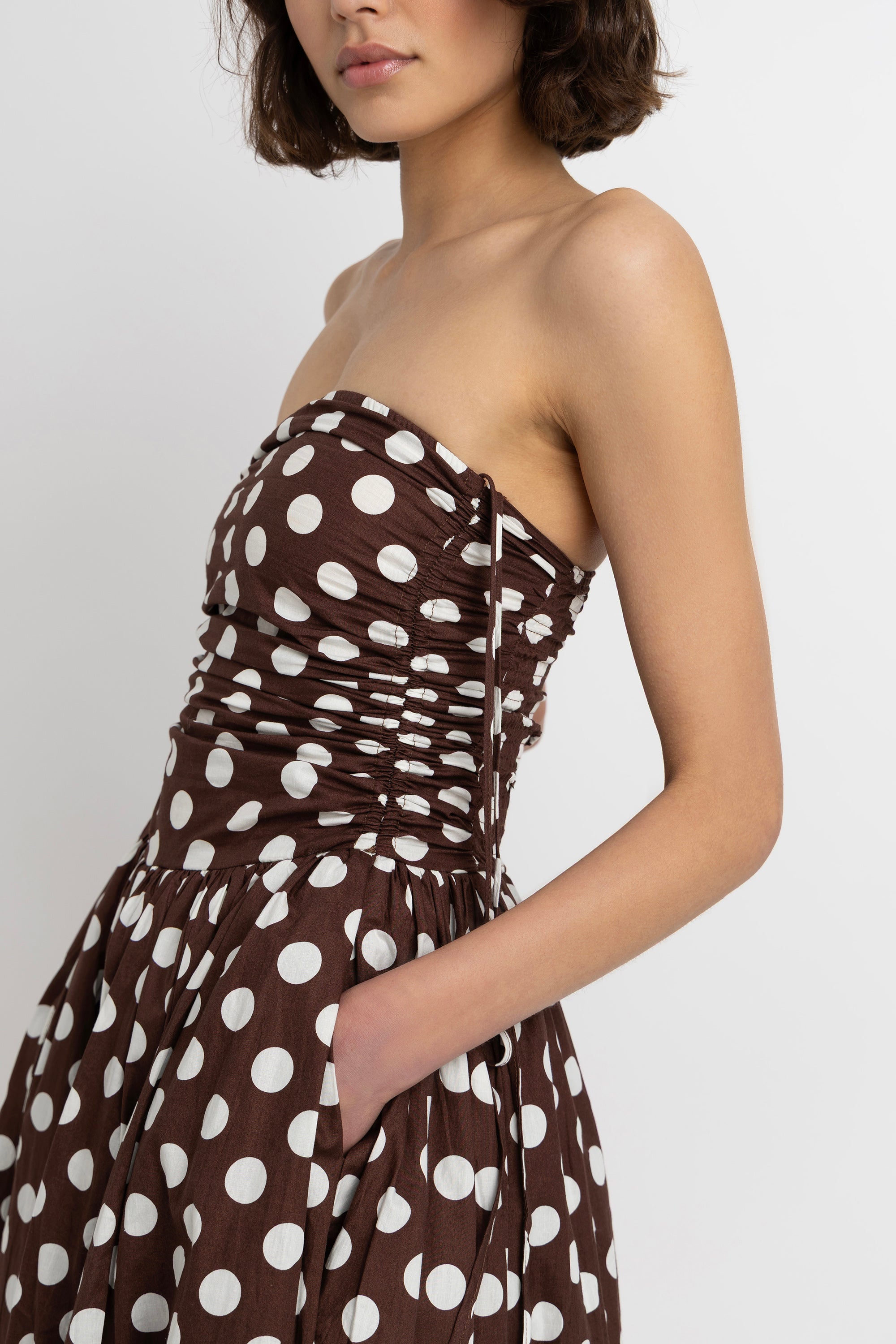 Alexa Rich Cotton Brown Polka Dot Puffball Dress