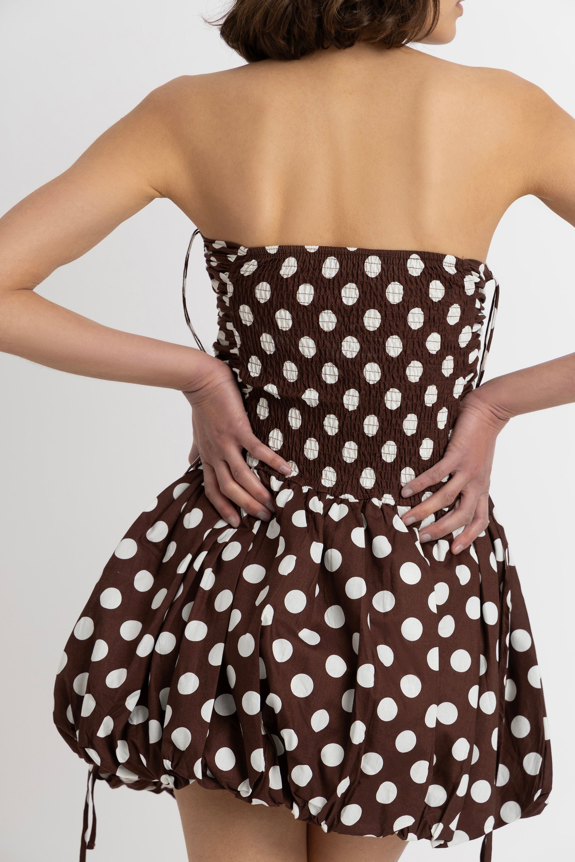 Alexa Brown Polka Dot Puffball Ultra Mini Dress