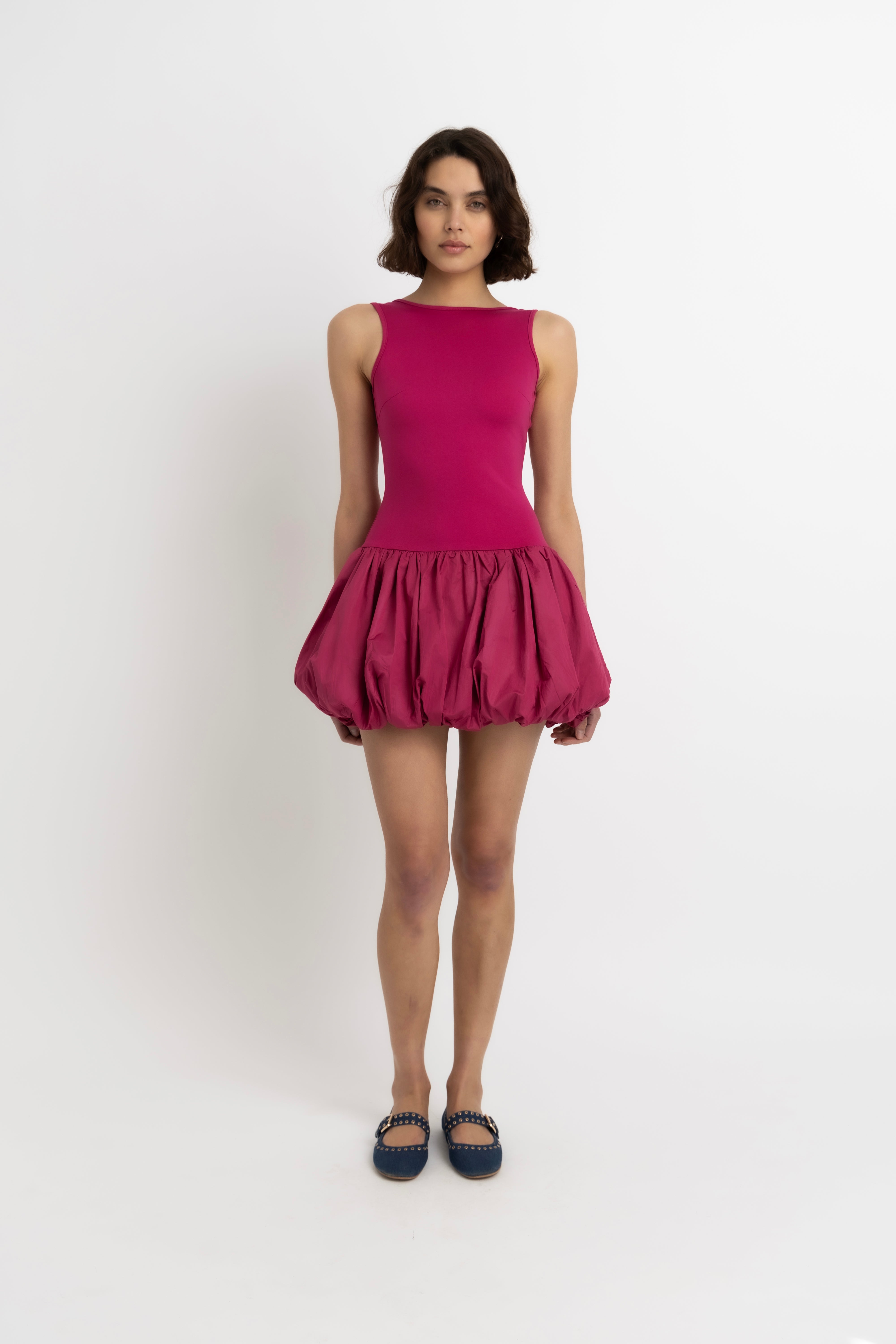 Ciara Rich Cotton Magenta Scoopback Puffball Ultra Mini Dress