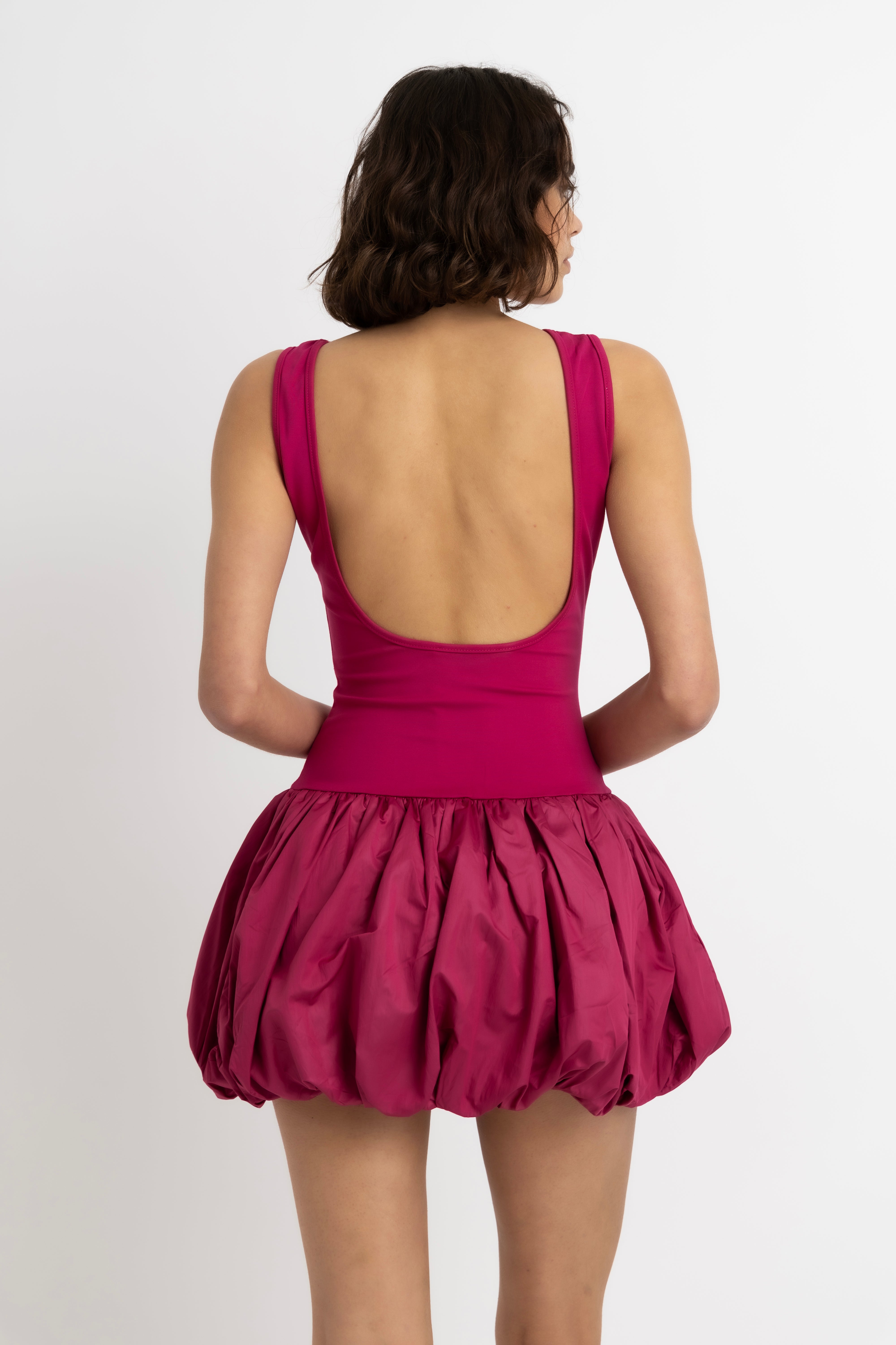 Ciara Rich Cotton Magenta Scoopback Puffball Ultra Mini Dress