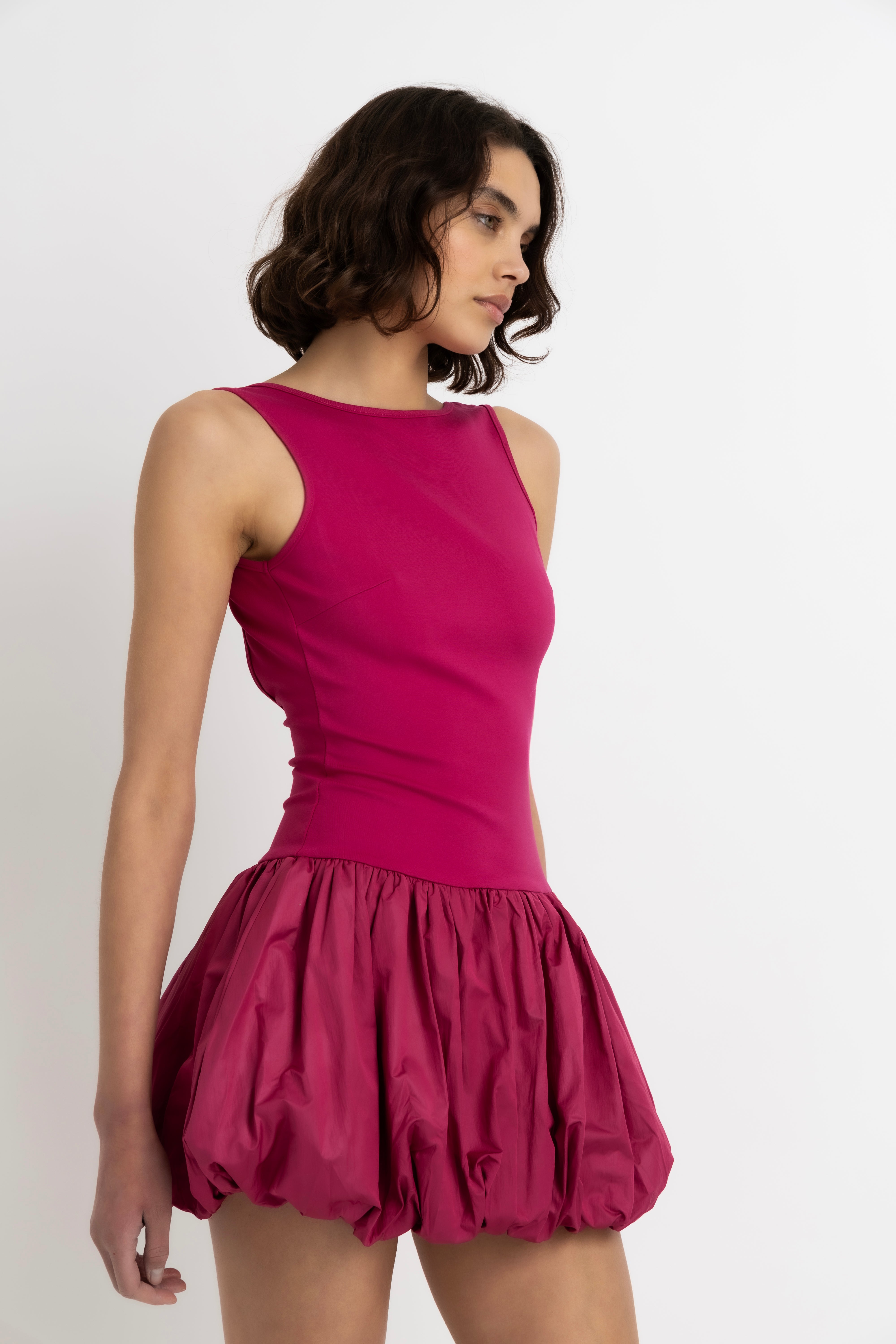 Ciara Rich Cotton Magenta Scoopback Puffball Ultra Mini Dress