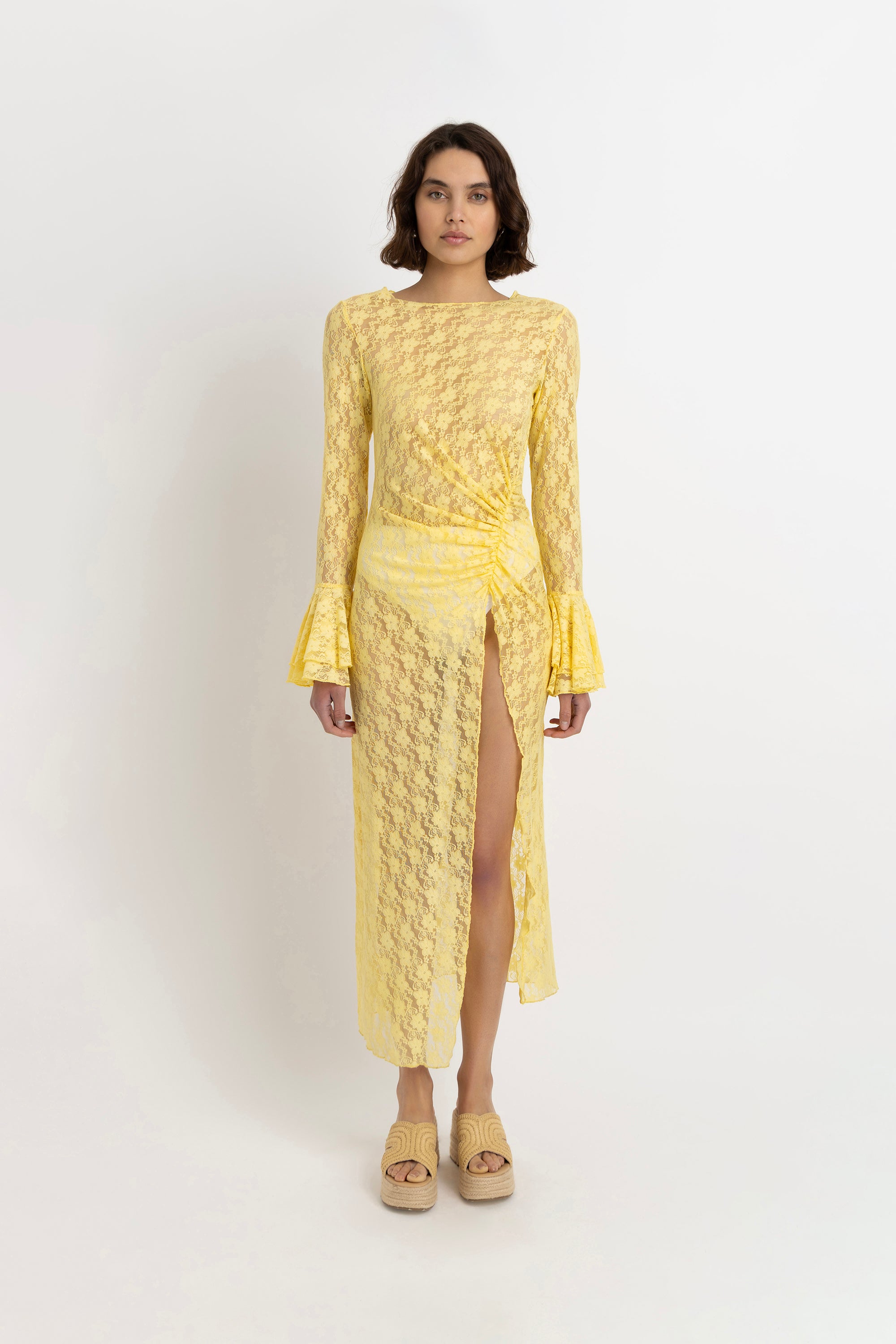 Nola Yellow Lace Tunic Overlay Dress