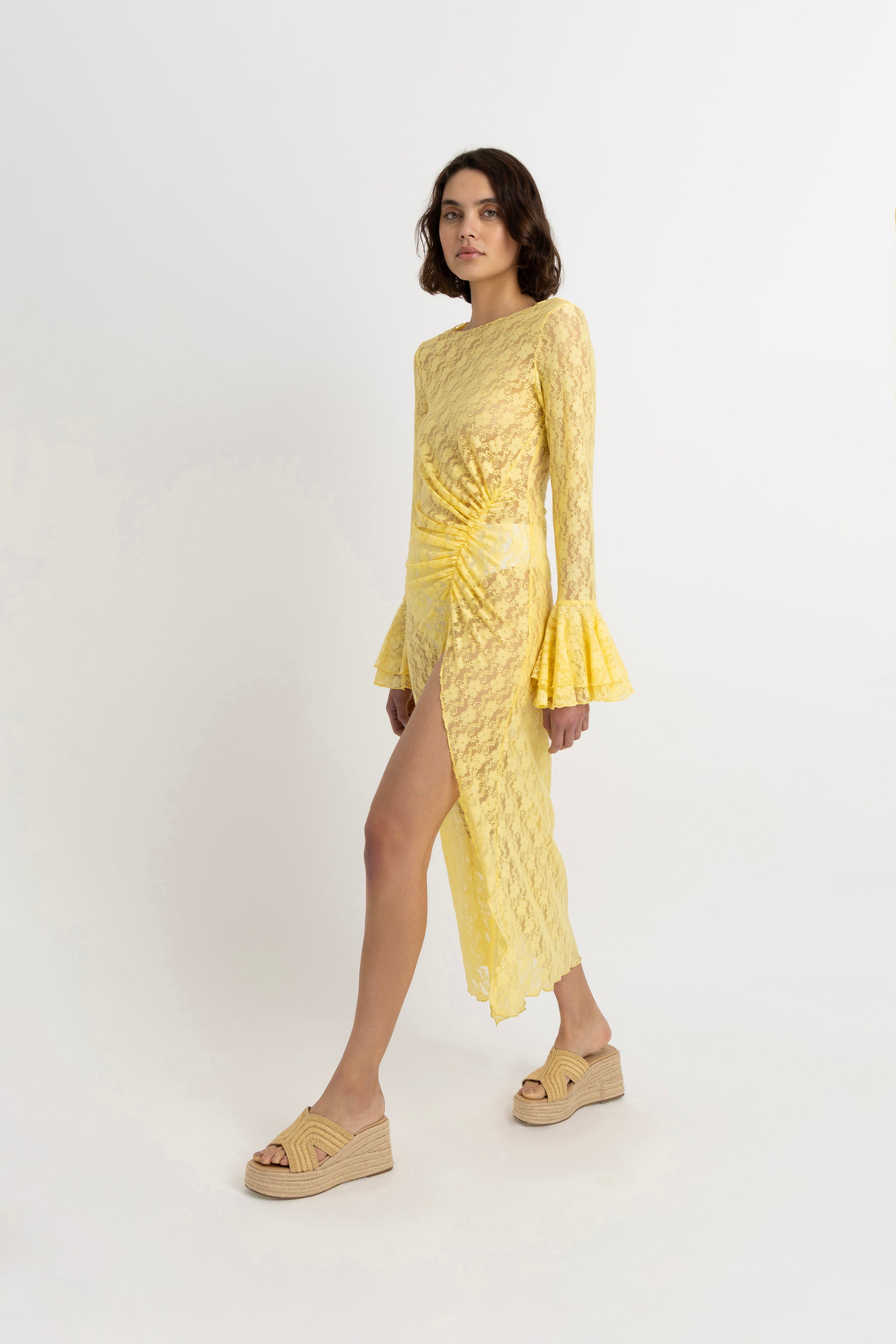 Nola Yellow Lace Tunic Overlay Dress