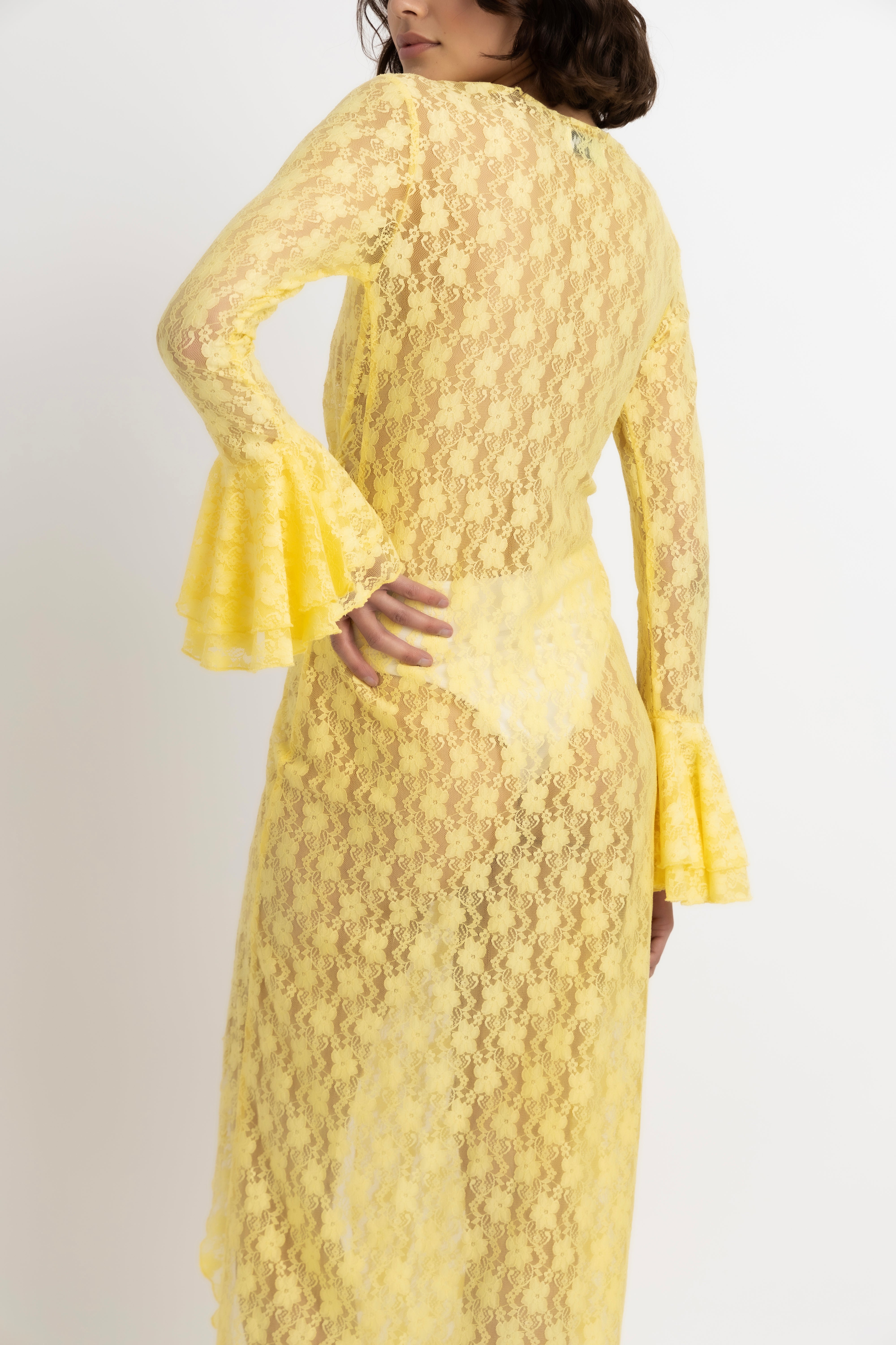 Nola Yellow Lace Tunic Overlay Dress