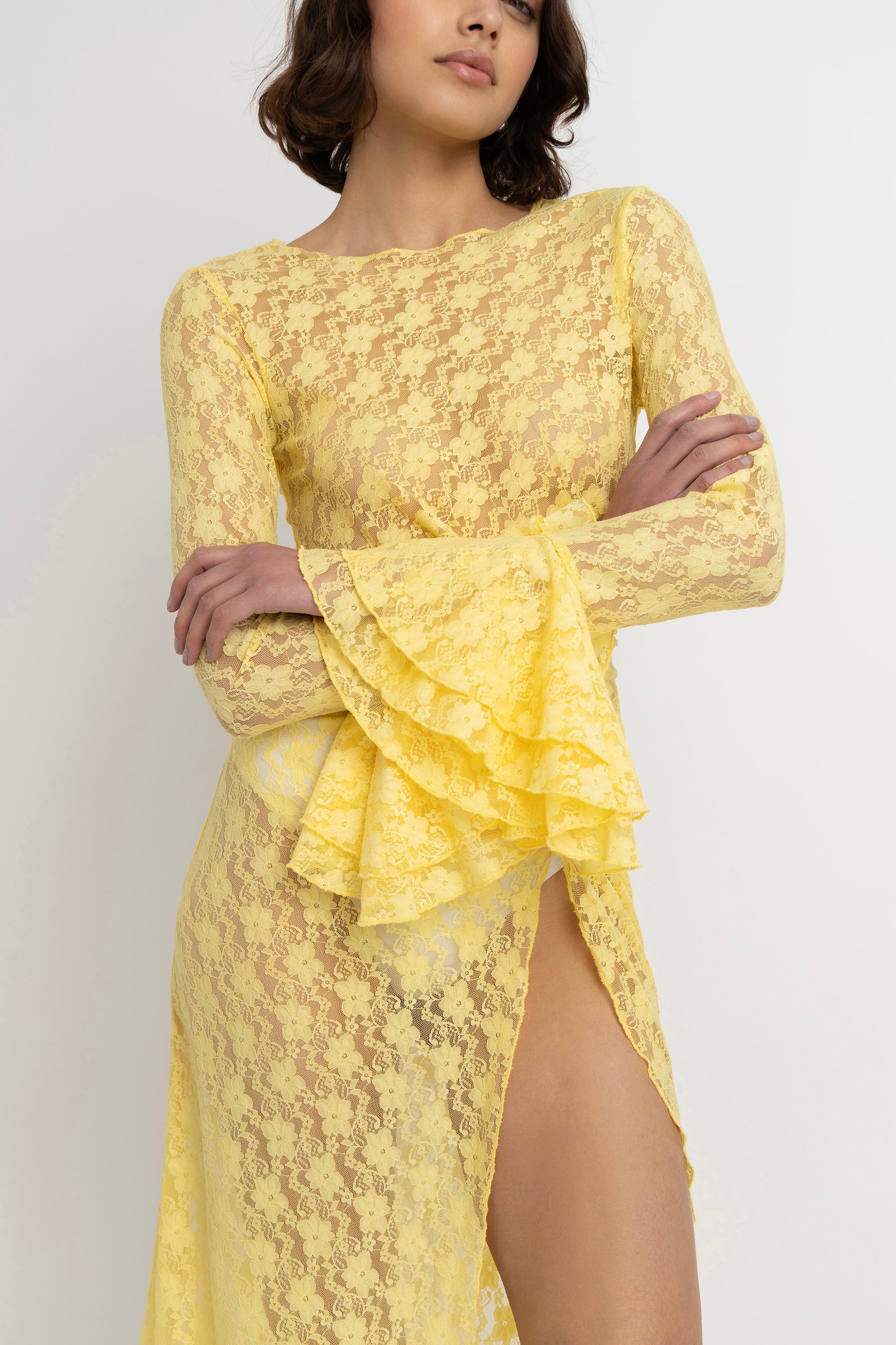 Nola Yellow Lace Tunic Overlay Dress