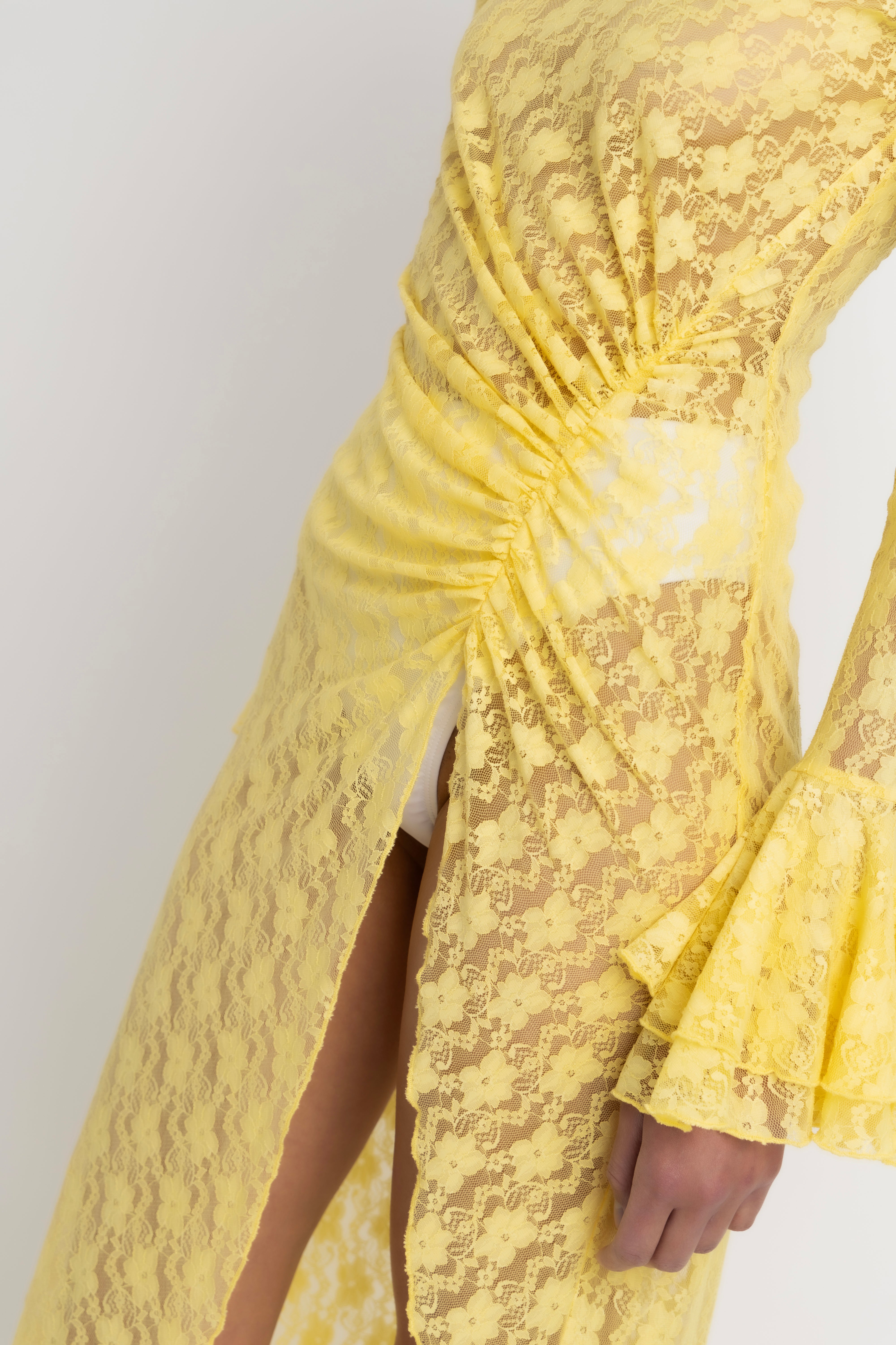 Nola Yellow Lace Tunic Overlay Dress