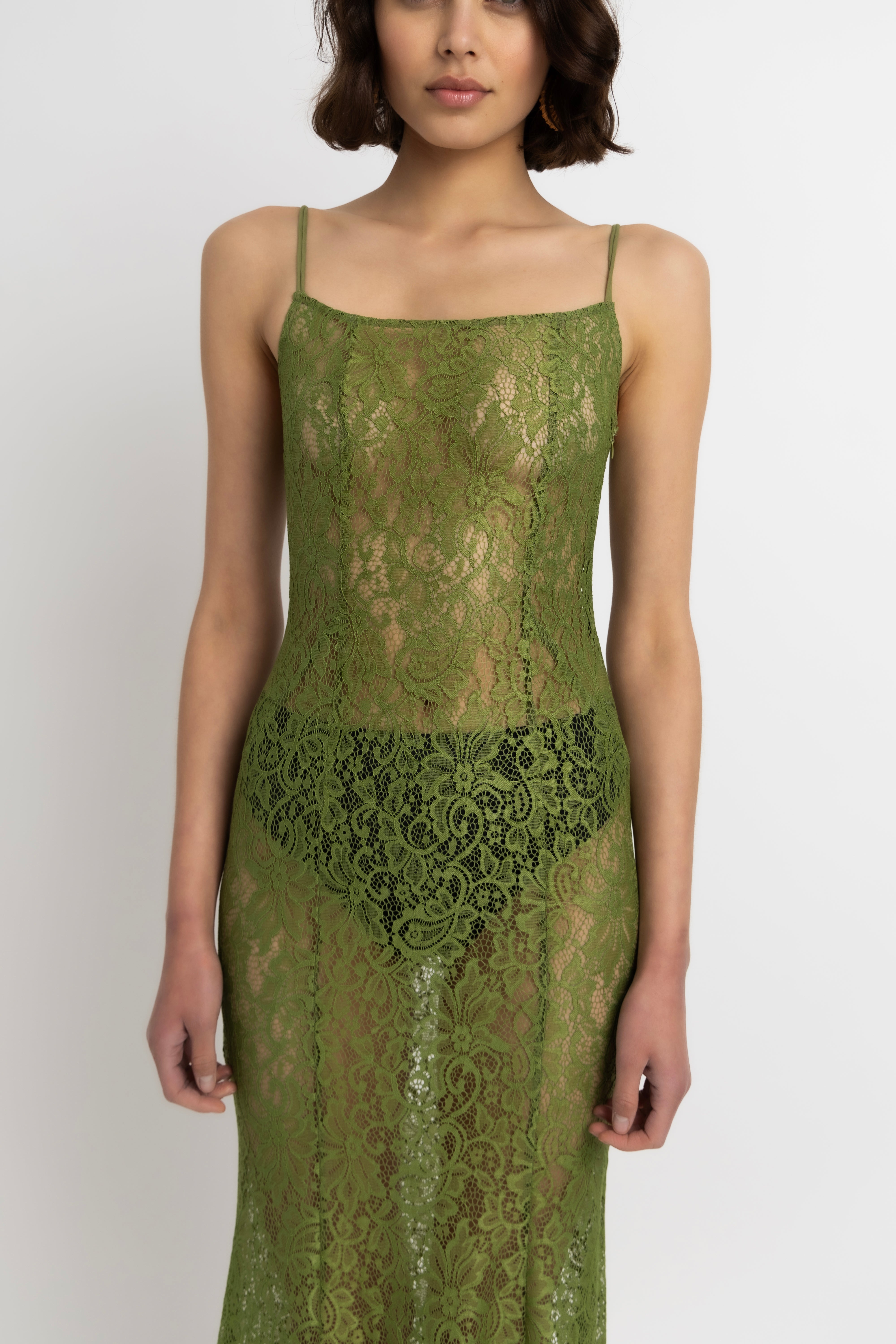 Sahar Olive Floral Lace Maxi Dress