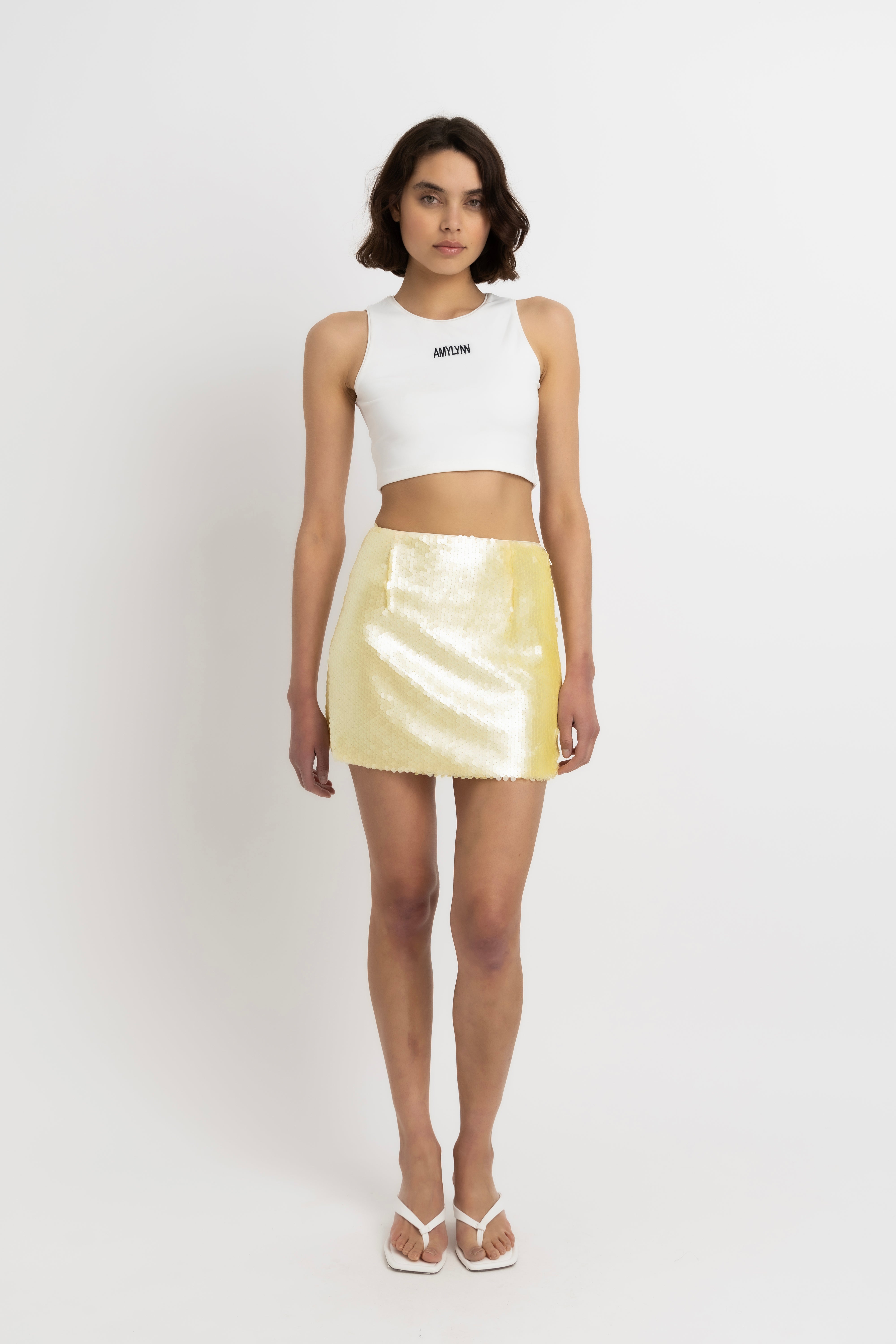 Oceane Lemon Yellow Disc Mini Skirt