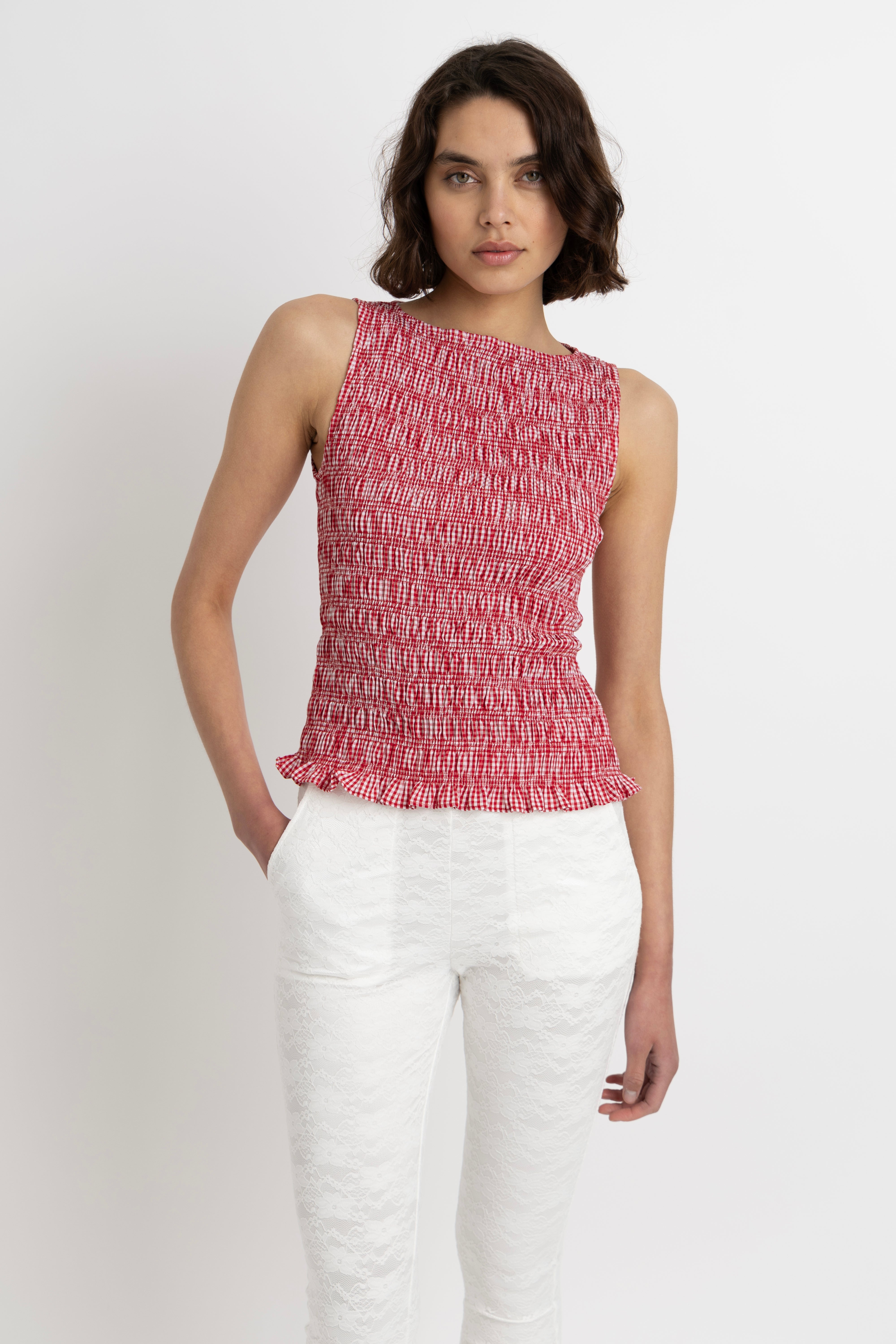 Sonya Red Gingham Top