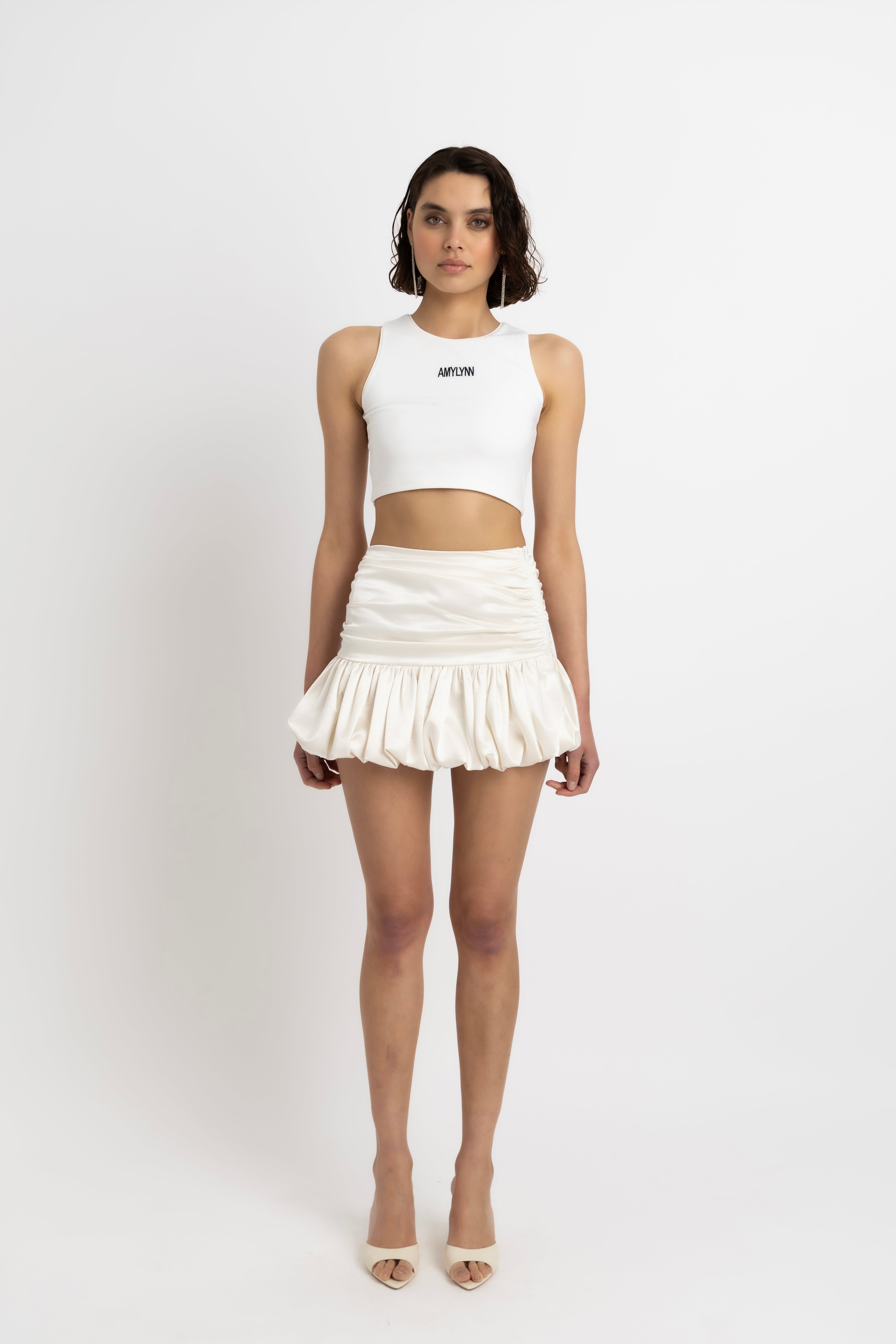 Bella Cream Satin Puffball Mini Skirt