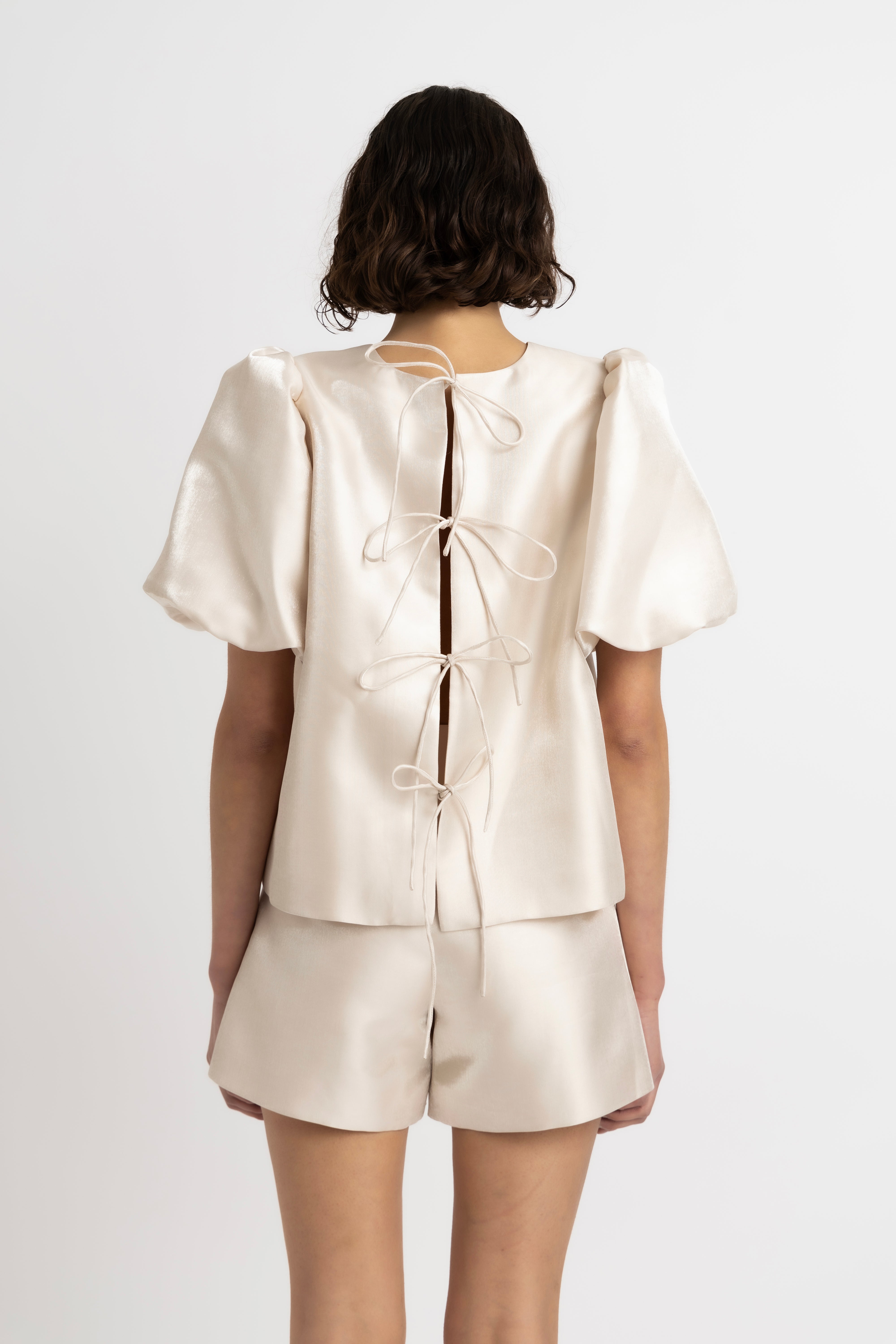 Aurelia Puffball Satin Tie Top