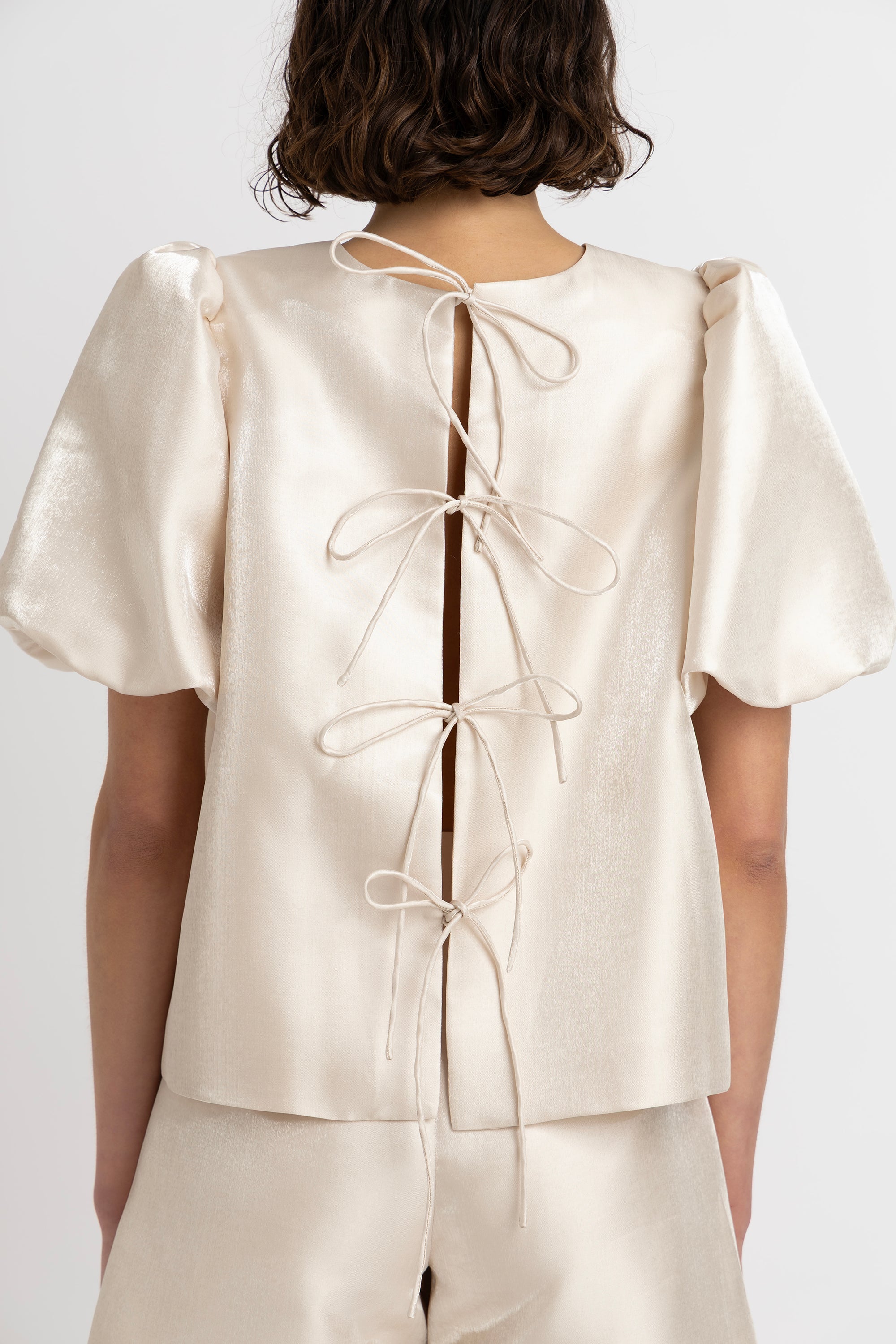 Aurelia Puffball Satin Tie Top