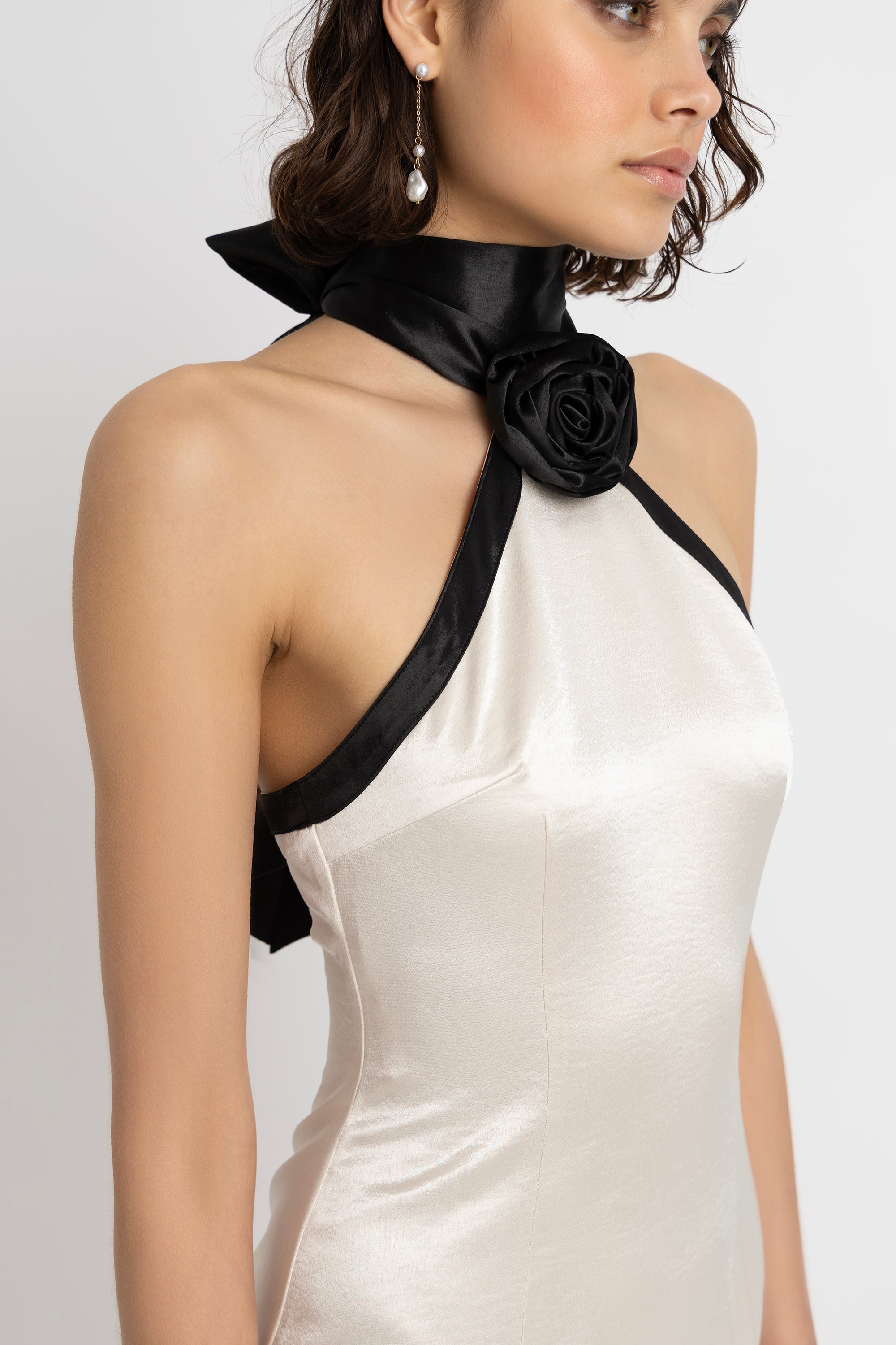 Rosella Satin Halterneck Mini Dress