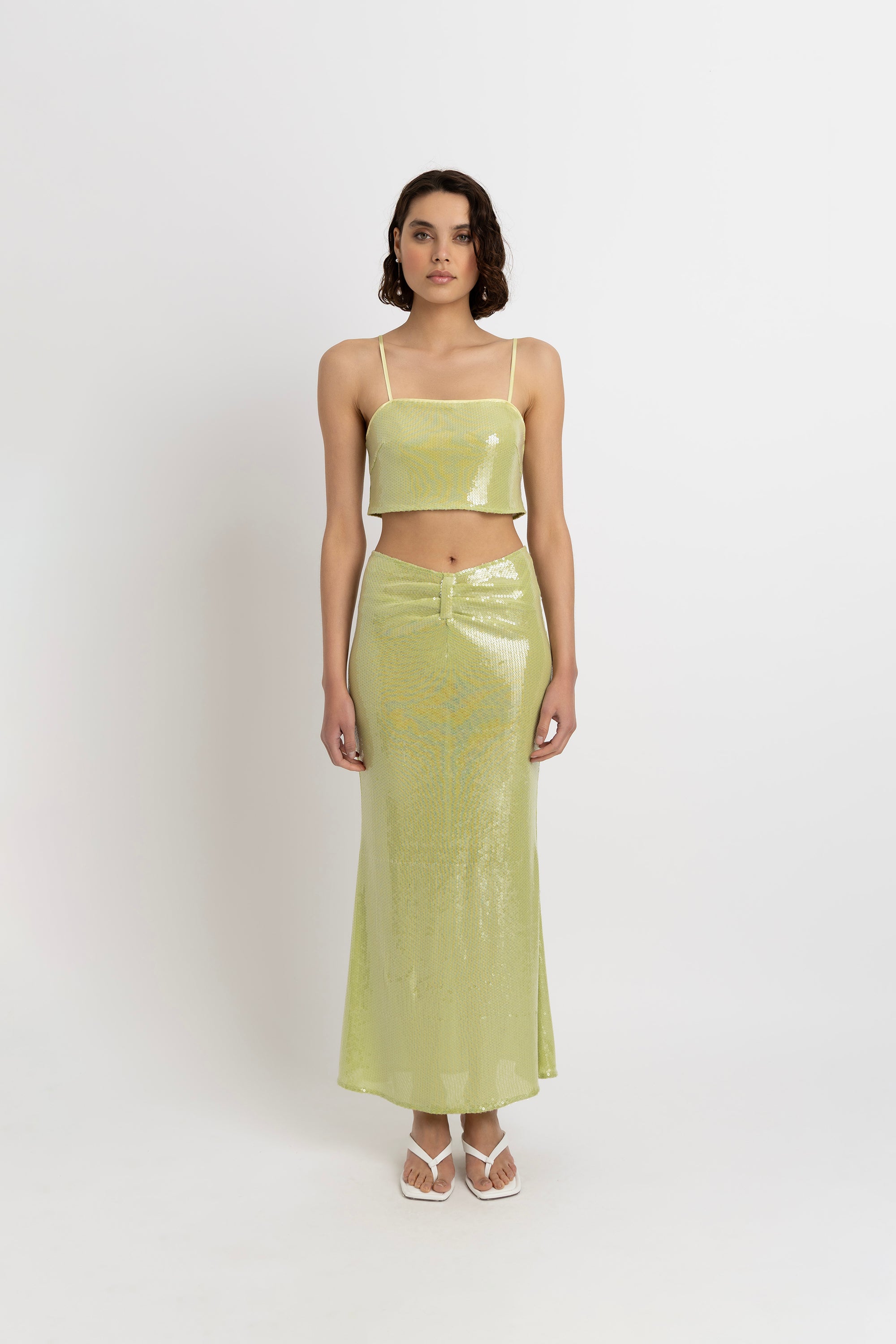 Ambra Lime Green Sequin Crop Top