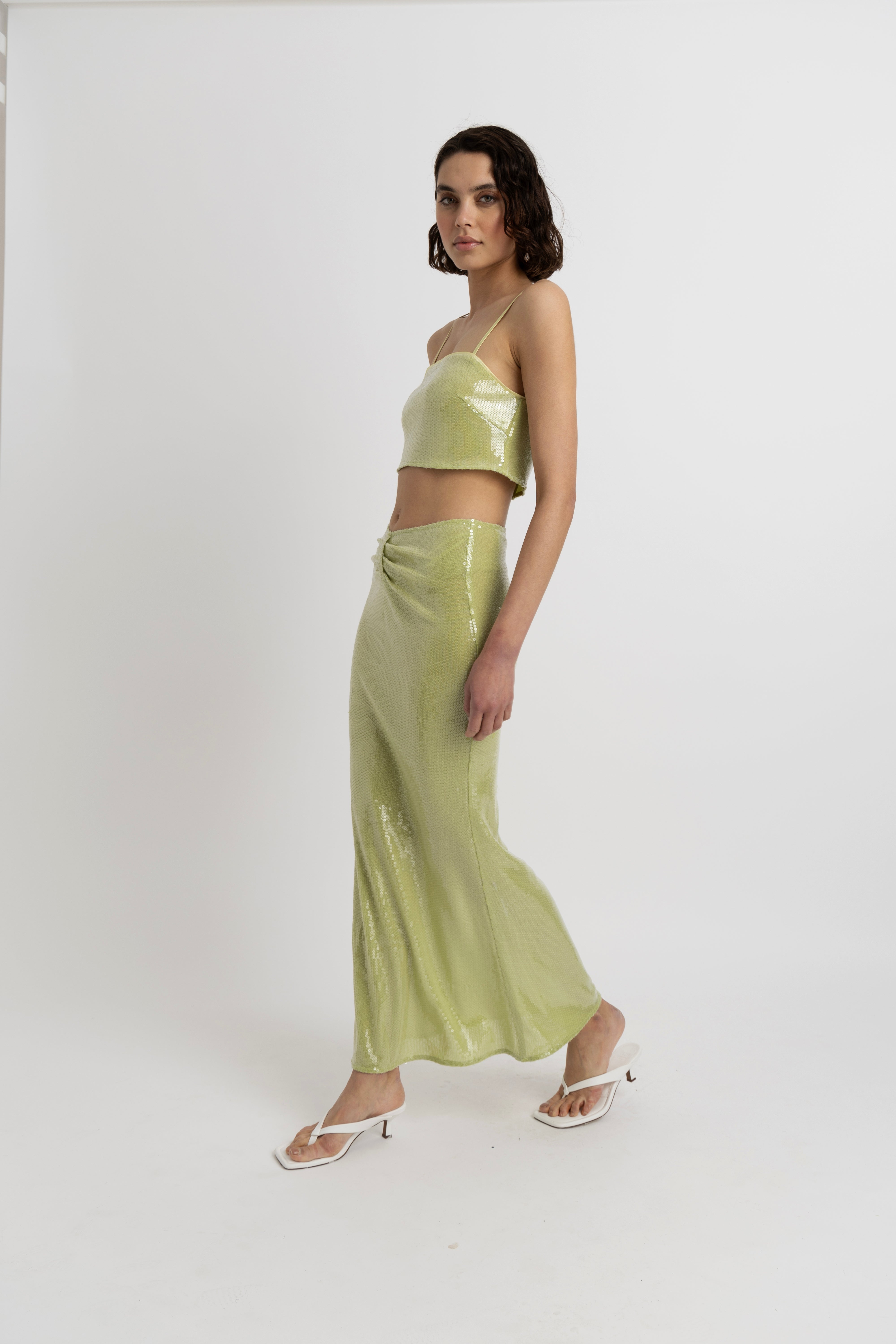 Riva Lime Green Sequin Maxi Skirt