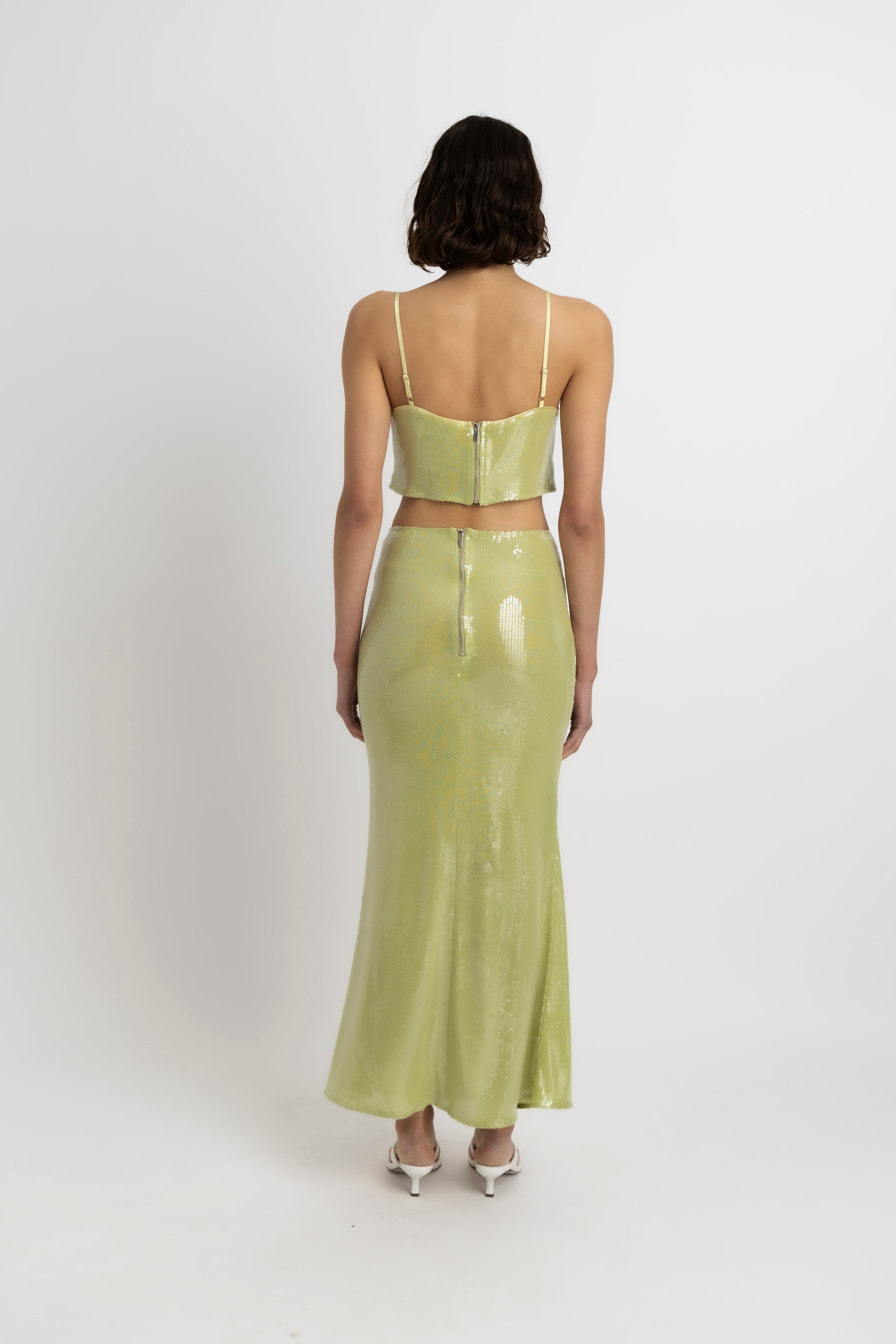 Ambra Lime Green Sequin Crop Top