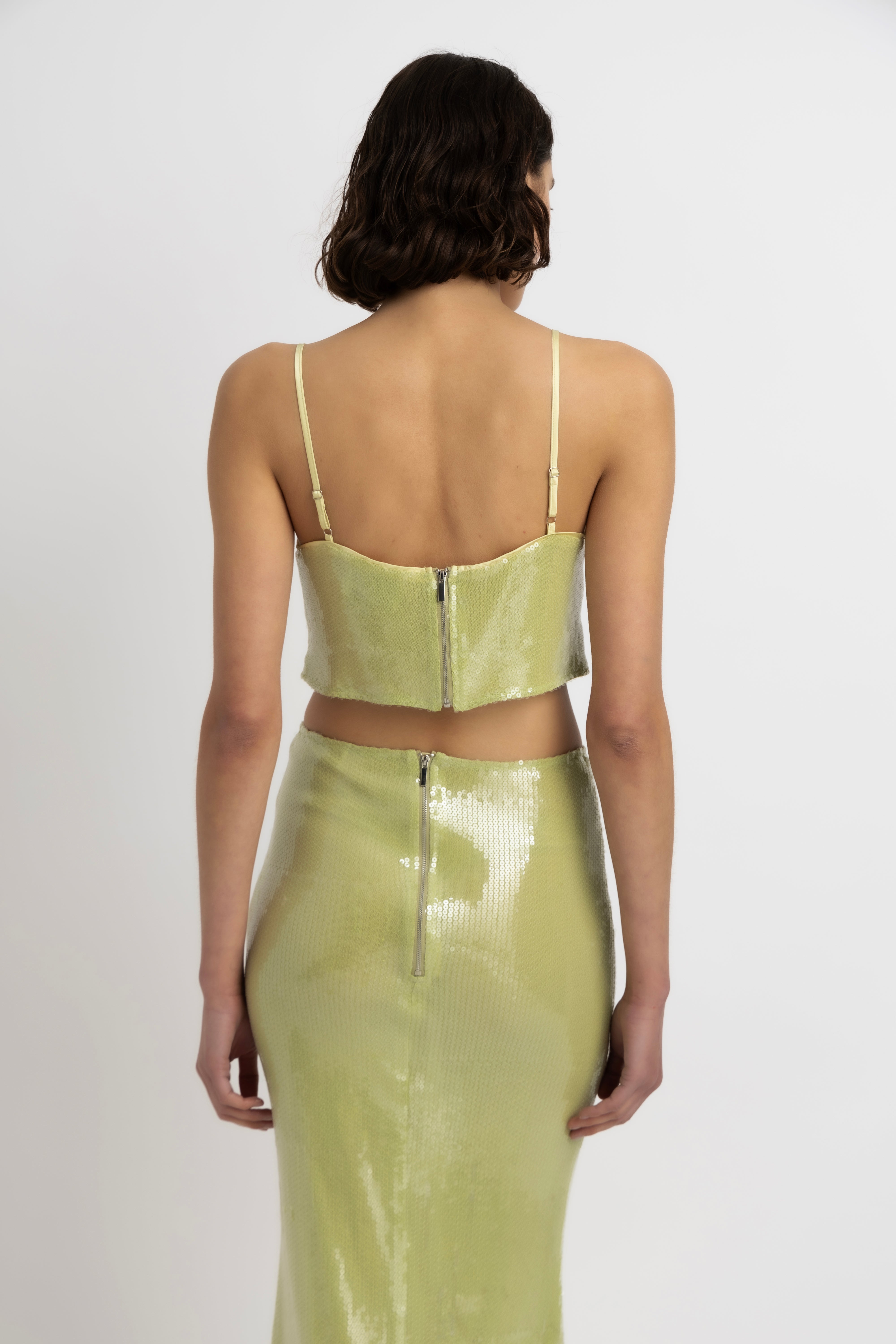 Ambra Lime Green Sequin Crop Top