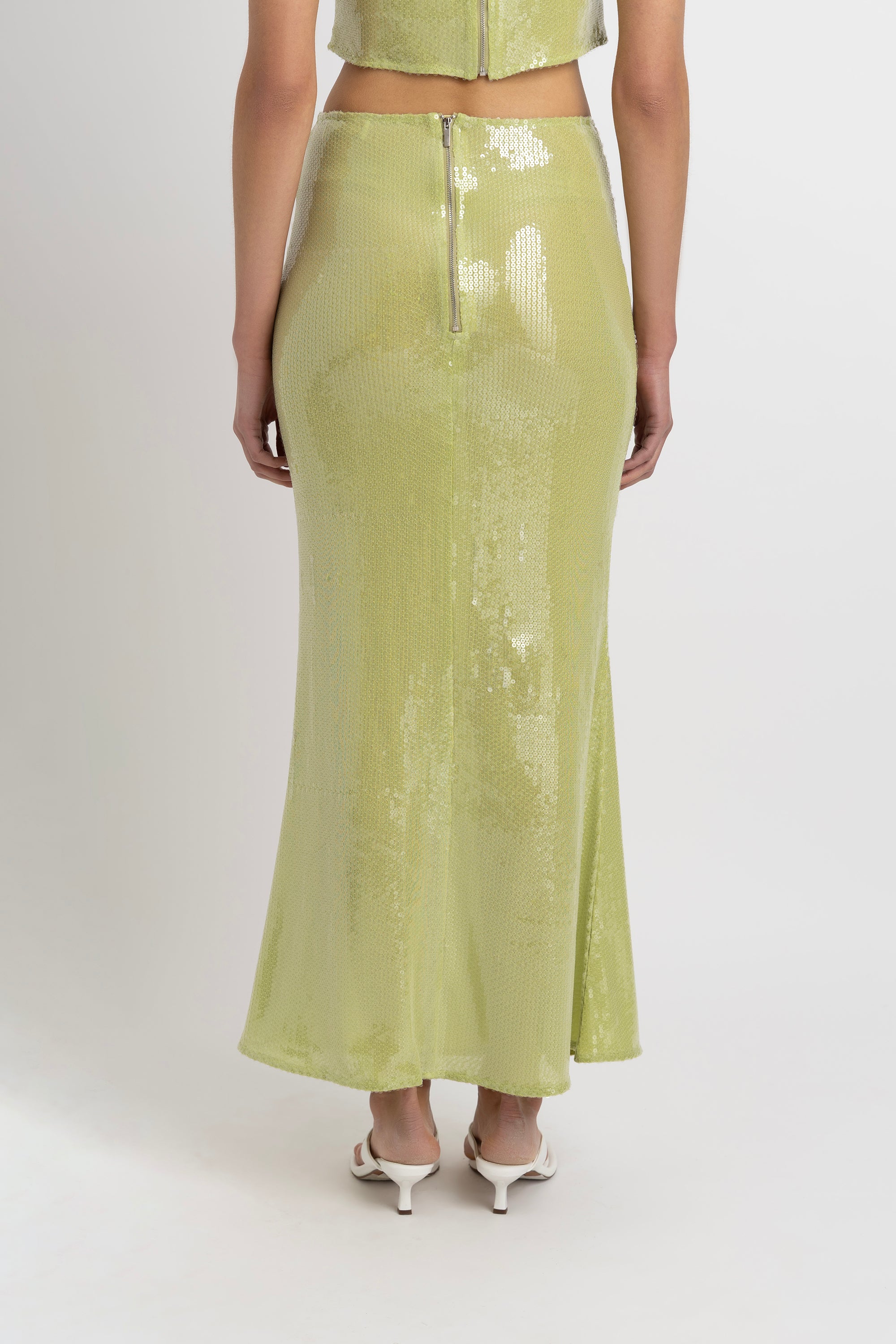 Riva Lime Green Sequin Maxi Skirt