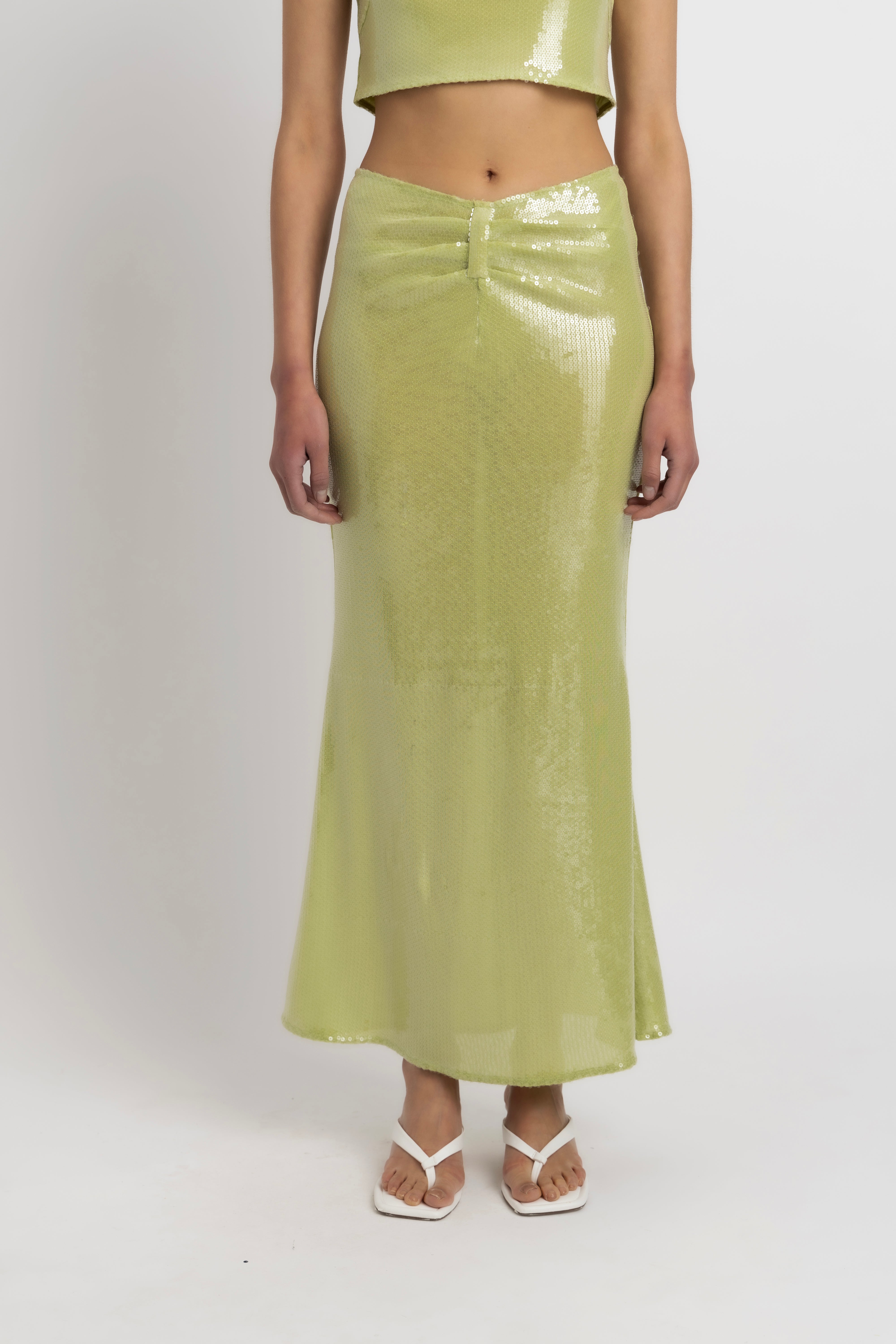 Riva Lime Green Sequin Maxi Skirt