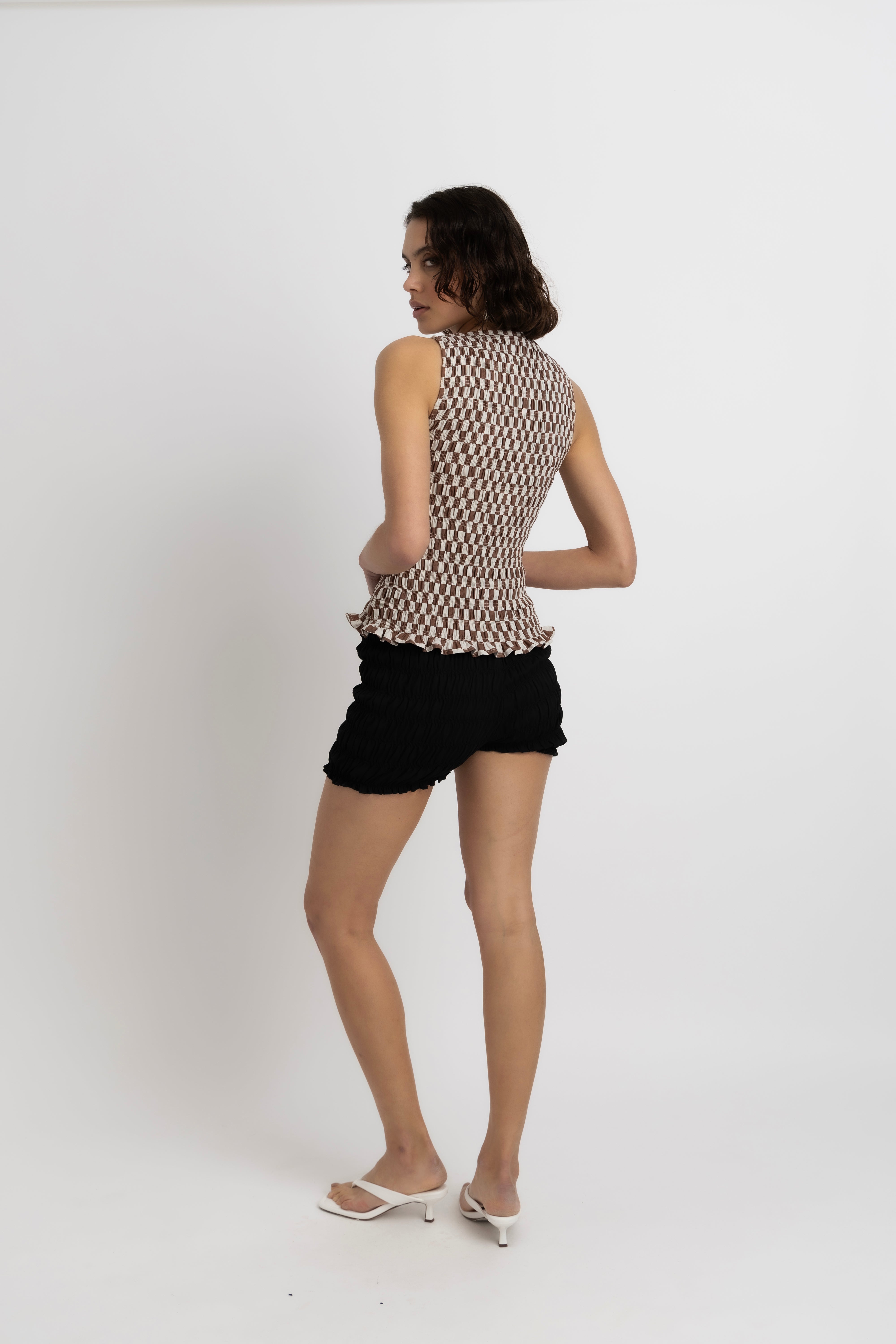 Sonya Pure Cotton Brown Checkerboard Top