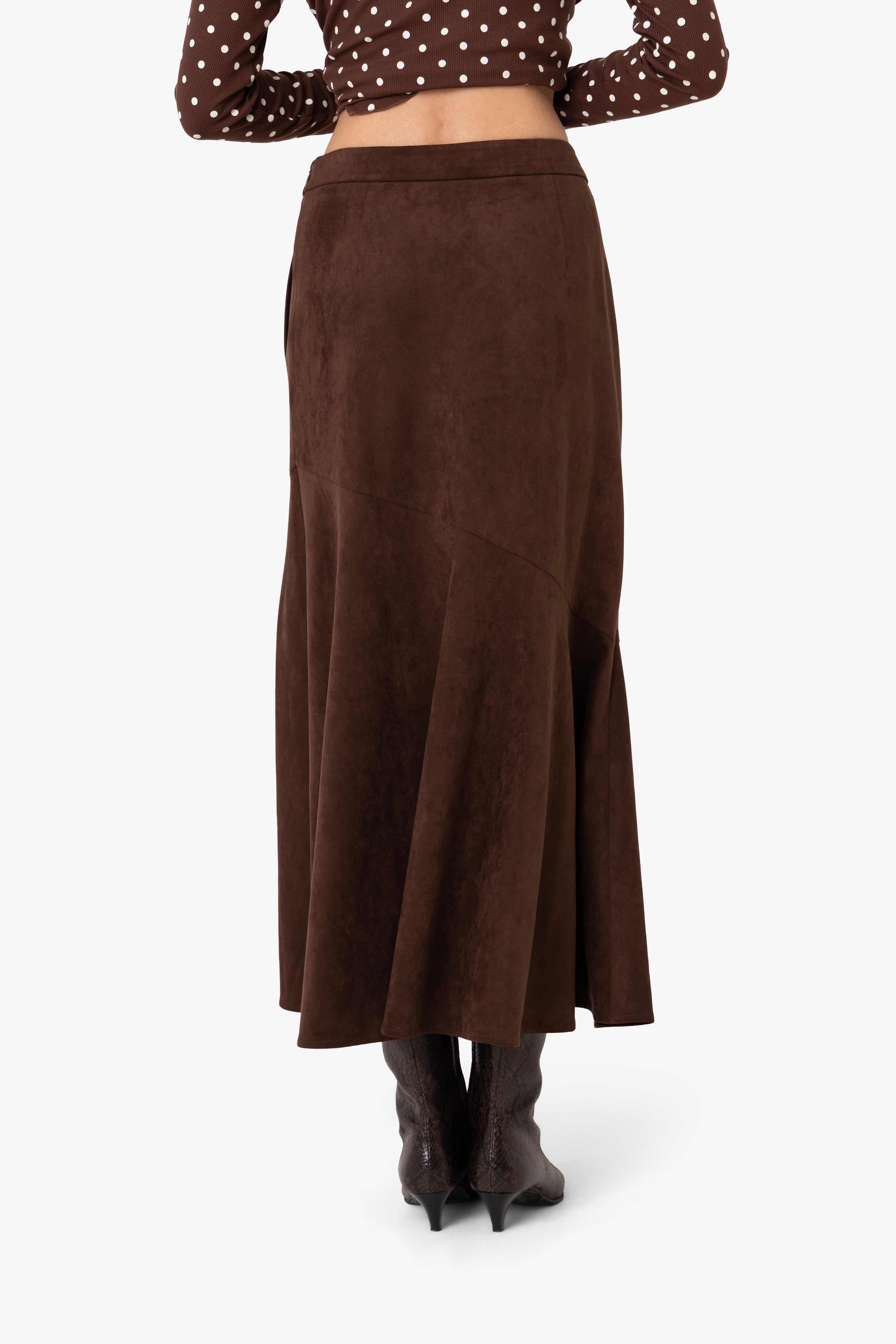 Suki Faux Suede Chiffon Asymmetric Maxi Skirt