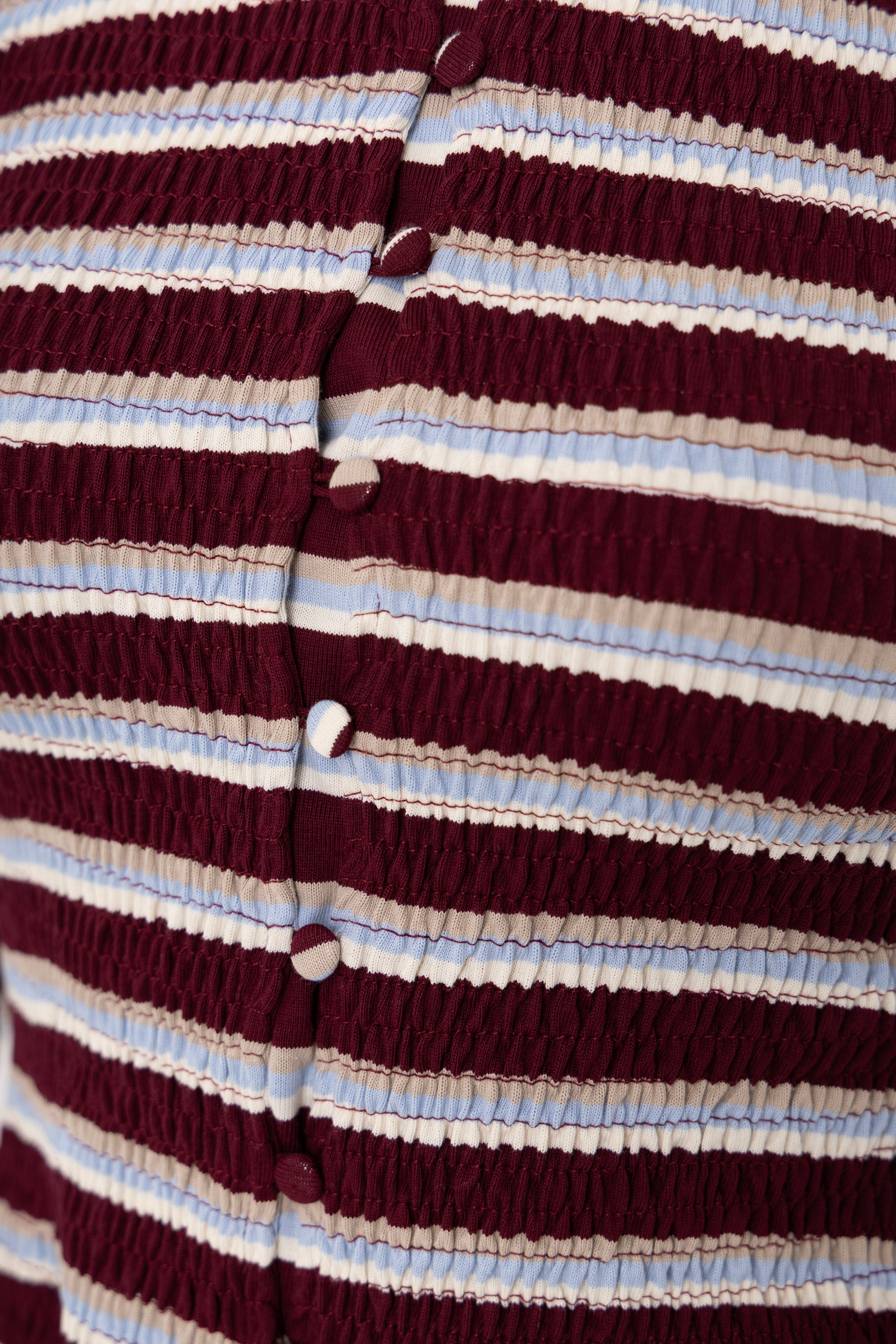 Agyness Smocked Viscose Cotton Jersey Knitted Stripe Cardigan