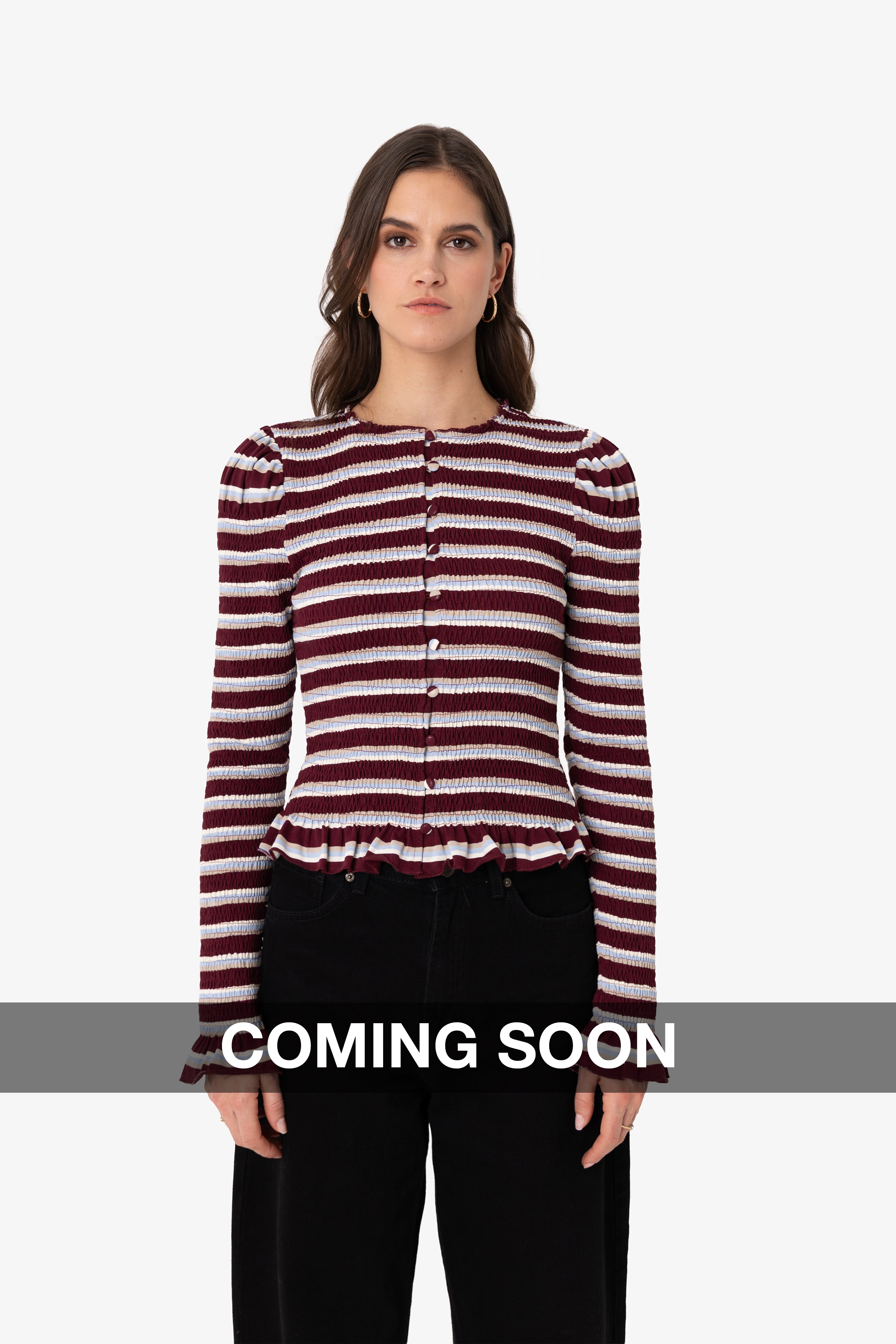 Agyness Smocked Viscose Cotton Jersey Knitted Stripe Cardigan