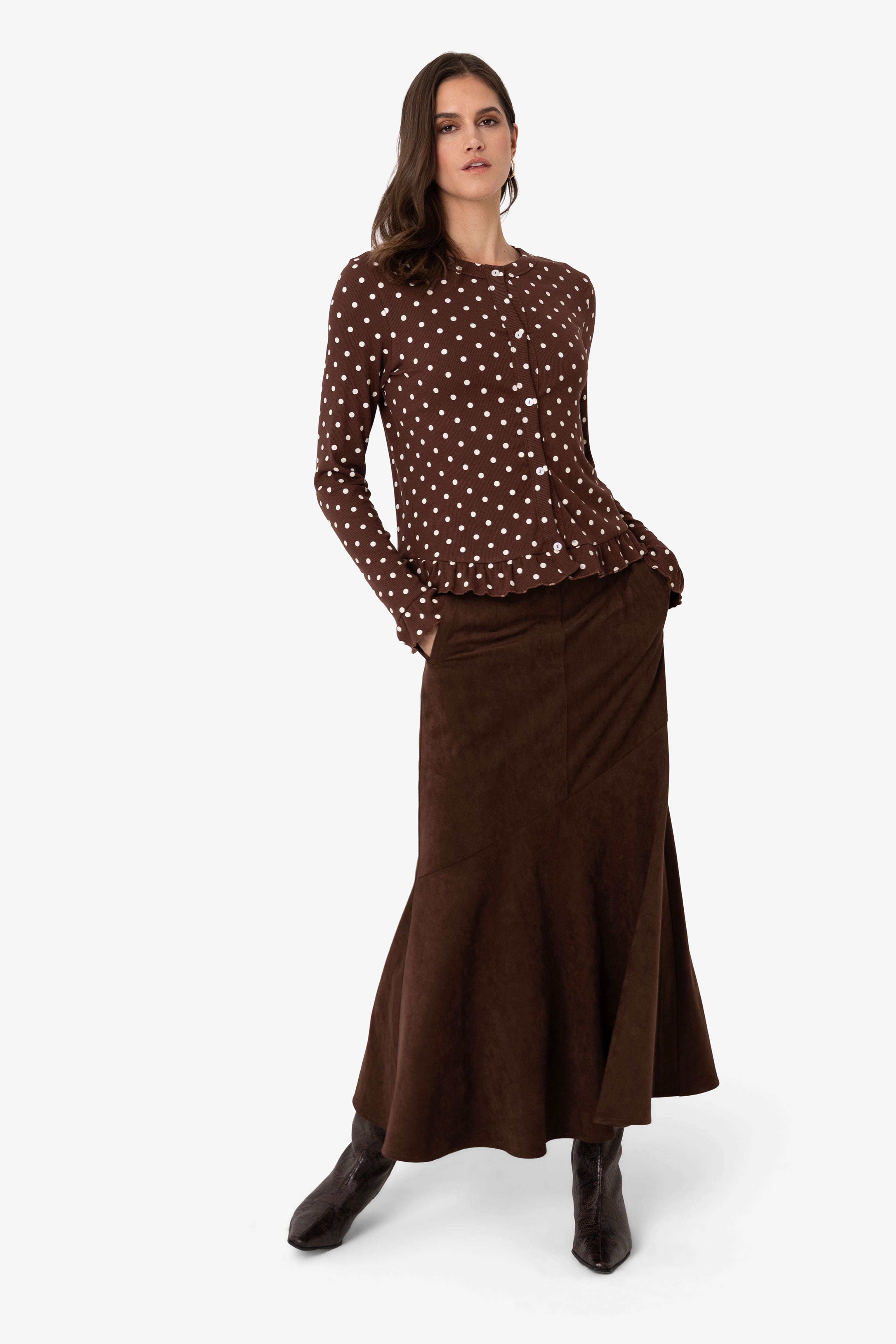 Edie Viscose Brown Polkadot Cardigan
