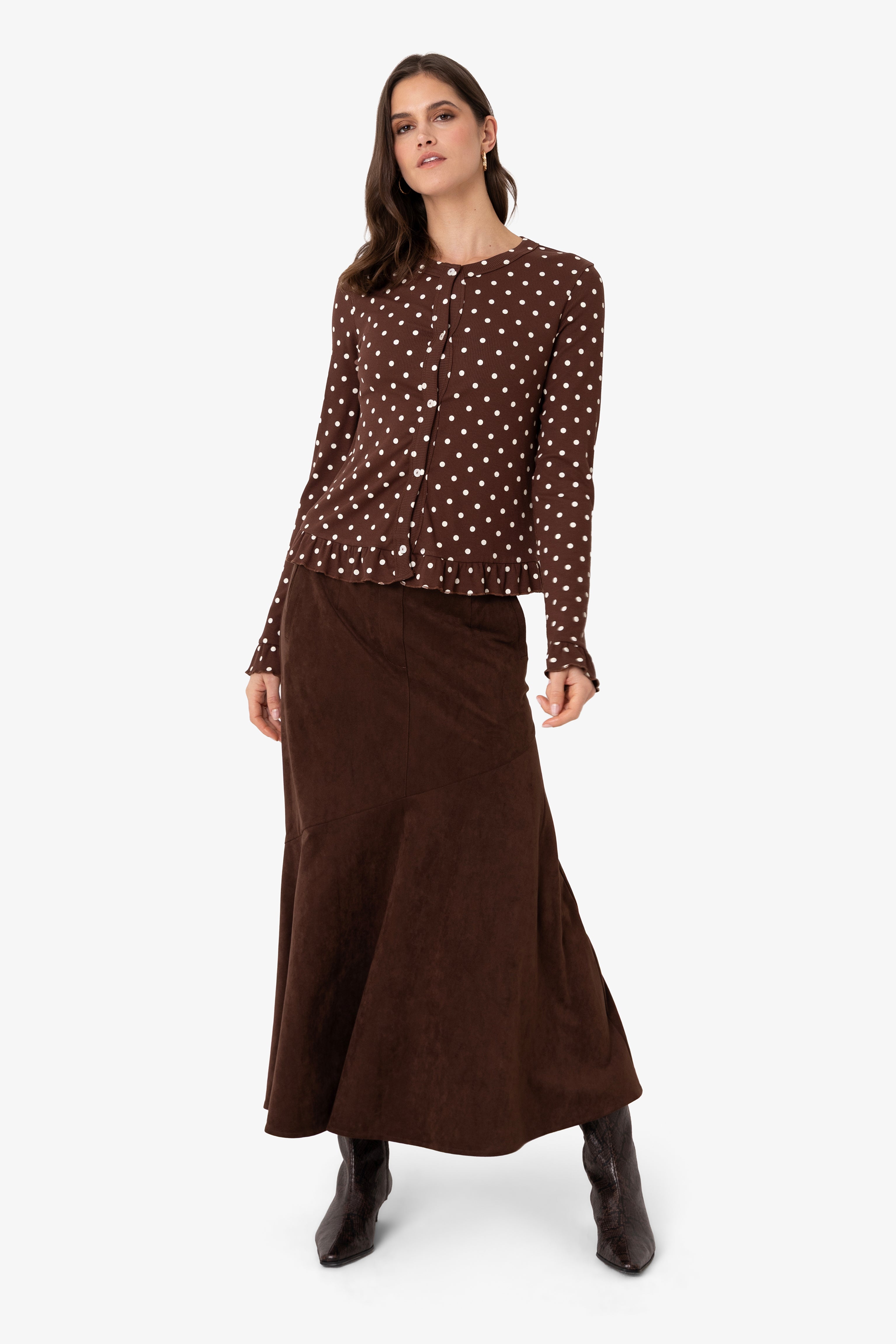 Edie Viscose Brown Polkadot Cardigan