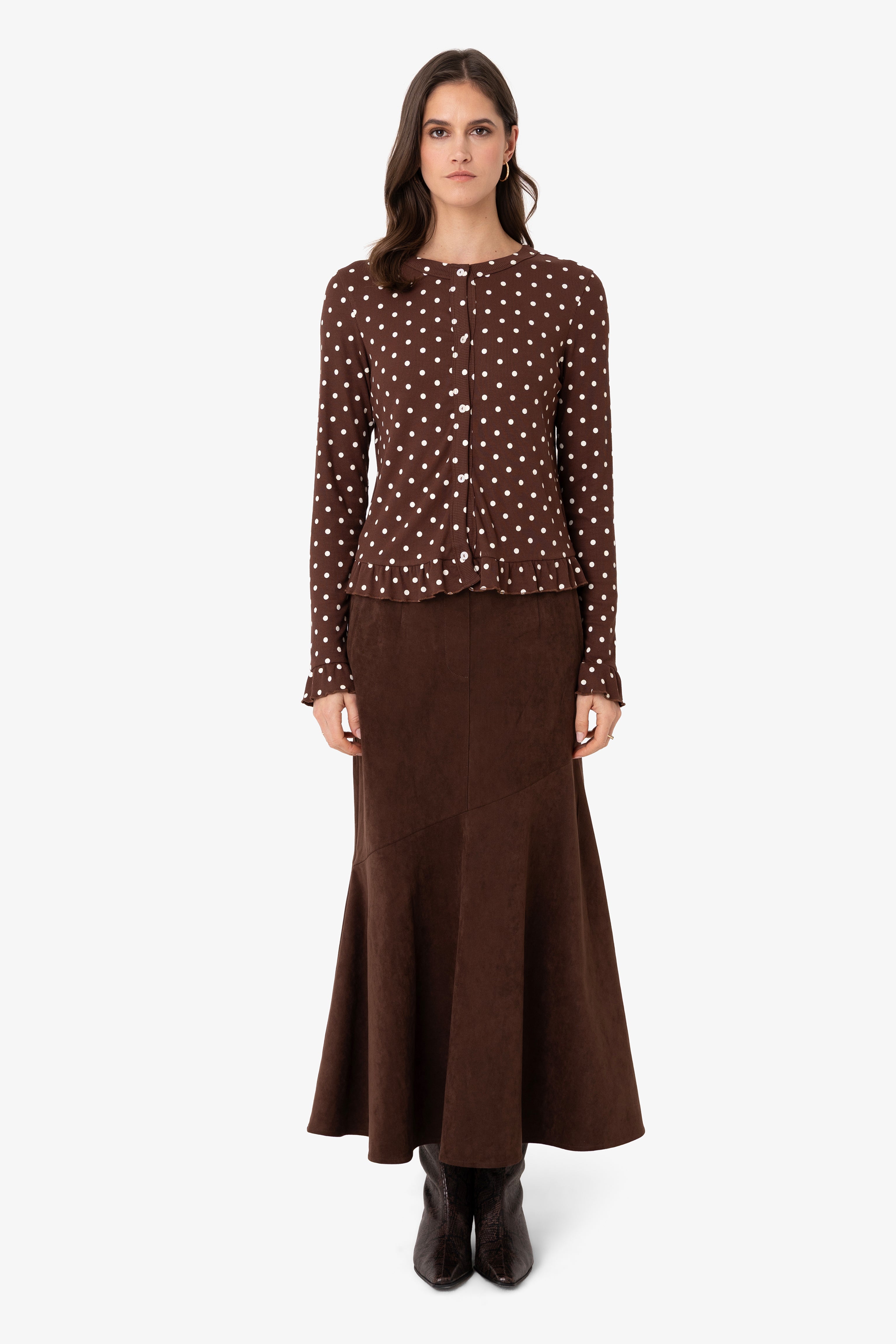 Edie Viscose Brown Polkadot Cardigan
