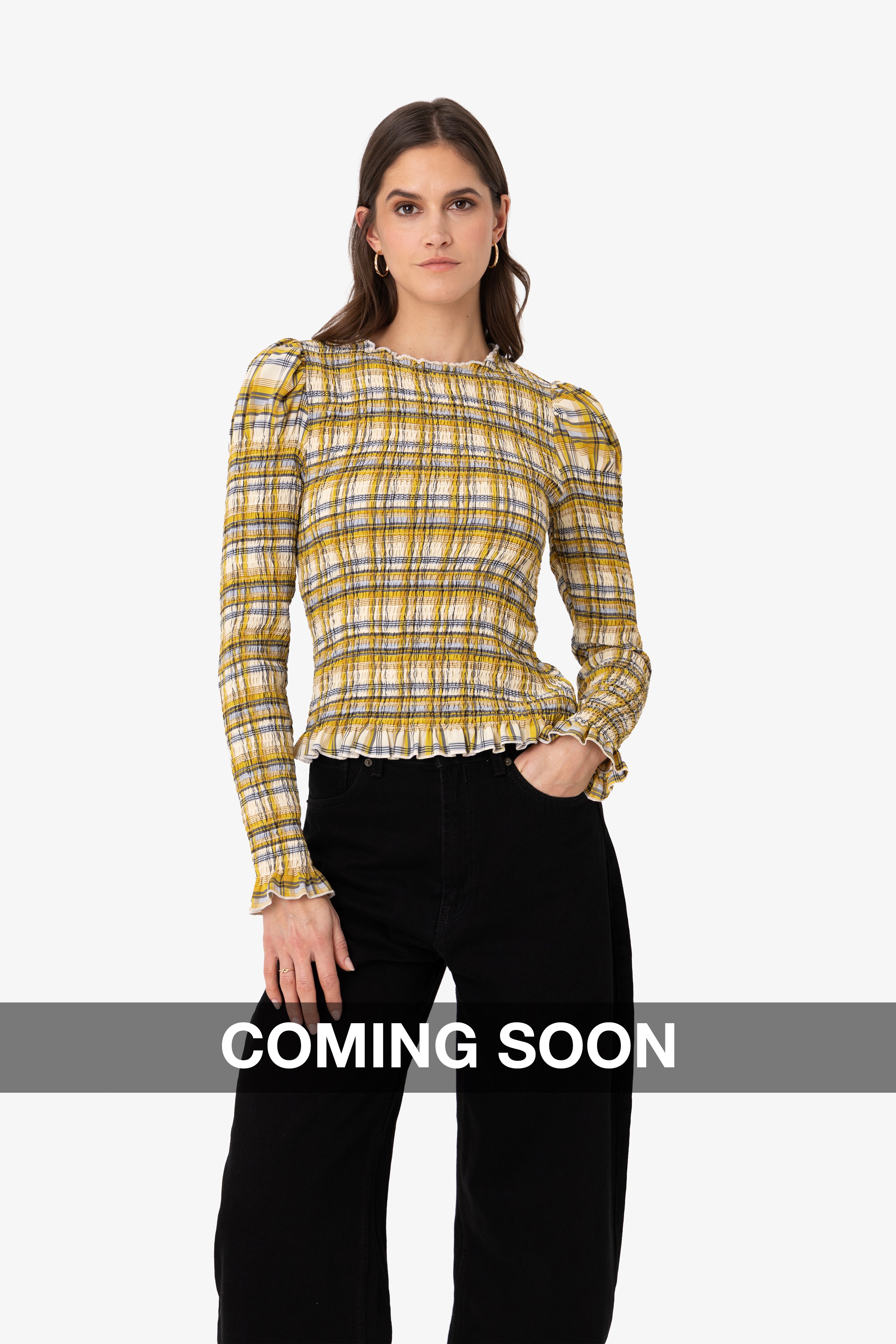 Elsa Yellow Plaid Long Sleeve Smocked Top