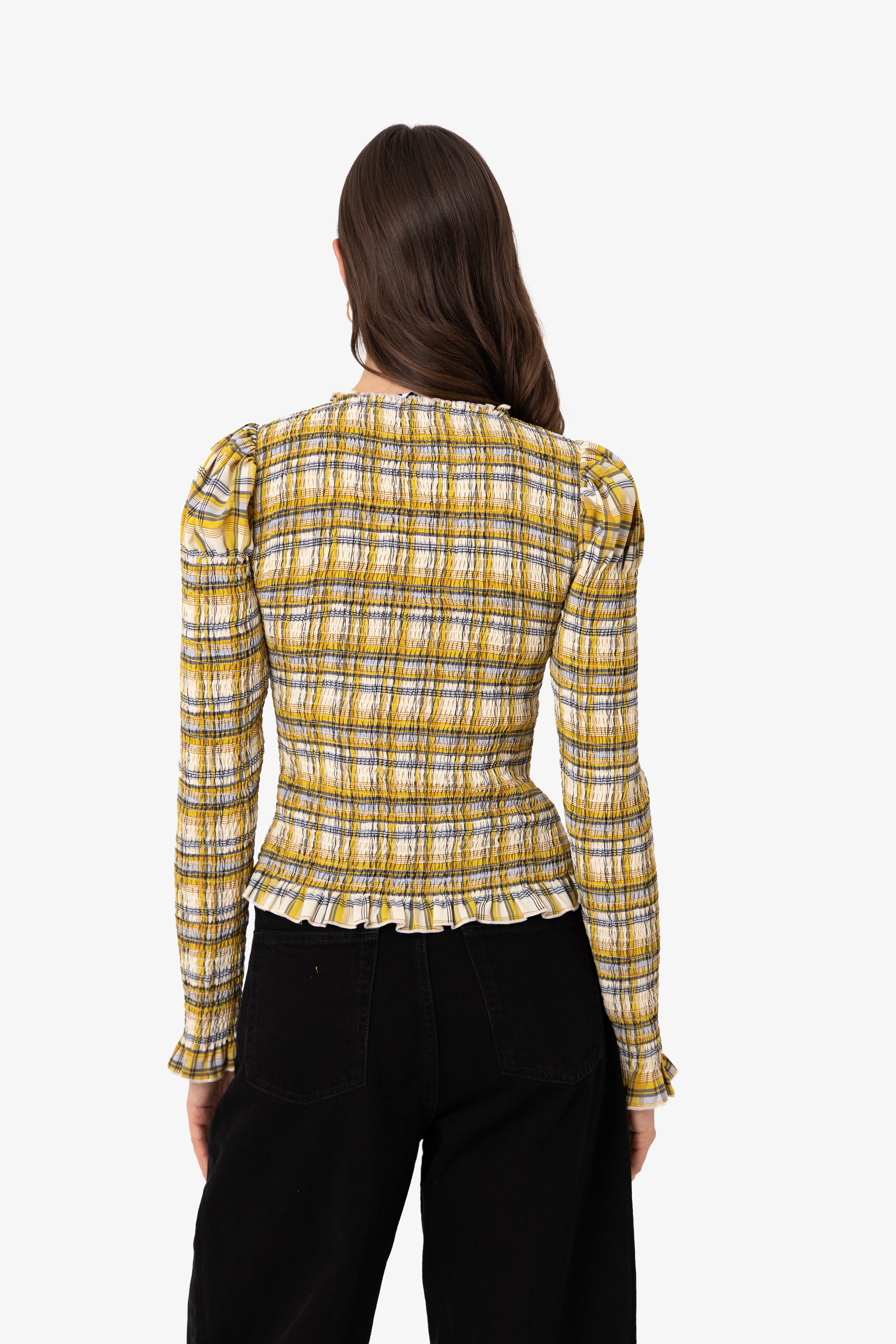 Elsa Yellow Plaid Long Sleeve Smocked Top