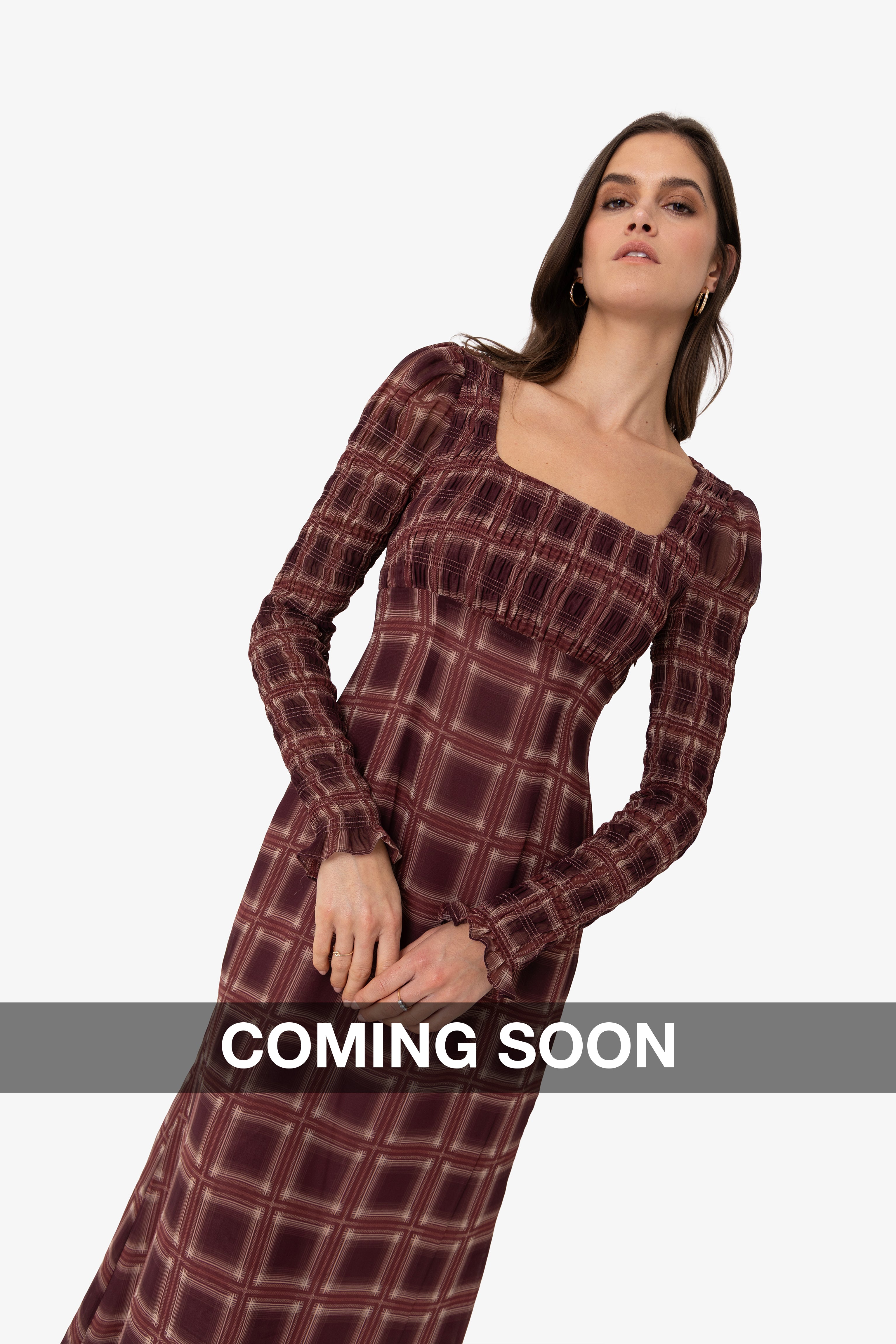 Noor Smocked Checkered Long Sleeve Column Dress