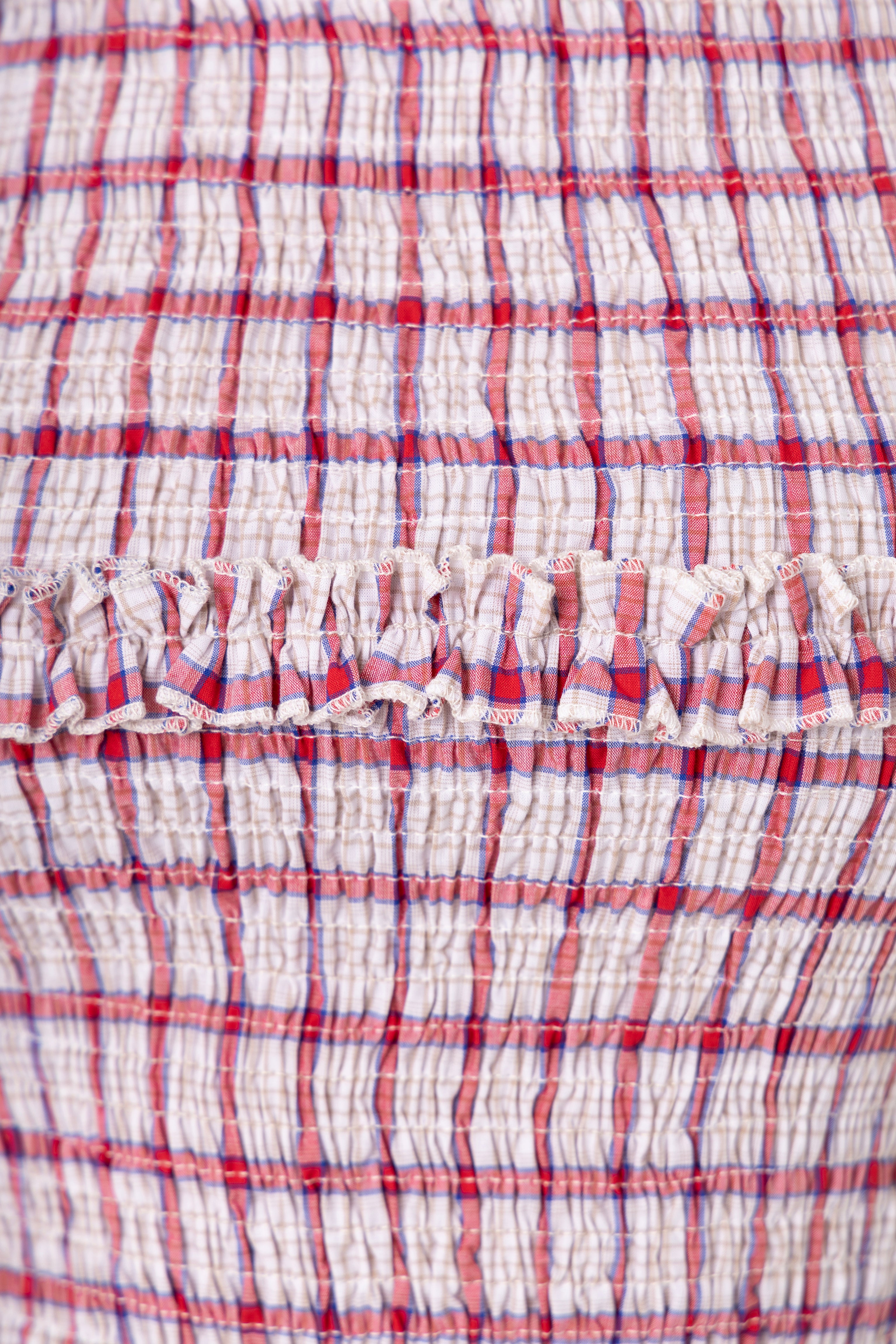 Mona Smocked Top In Red & White Windowpane Check